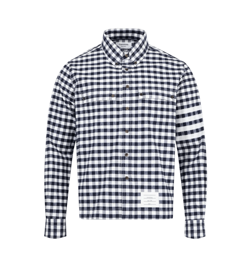 Thom Browne o1h1sh11225 Gingham Check Flannel Shirt in Navy Blue Size US L / EU 52-54 / 3 - 1 Thumbnail