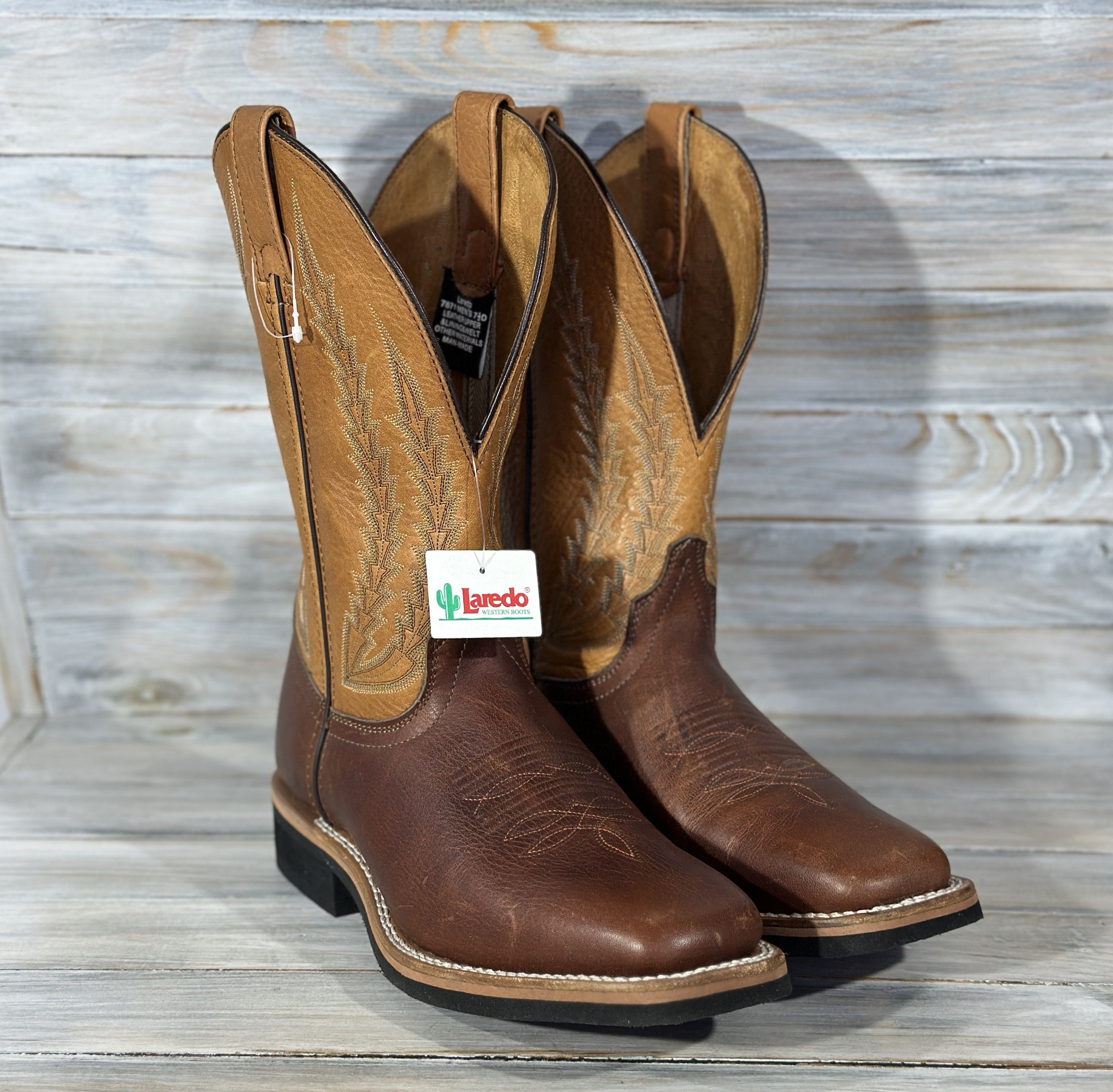 Cowboy Equipment LAREDO Cowboy Western Leather Boots Brown Square Toe Shoes Size US 7.5 / EU 40-41 - 16 Thumbnail