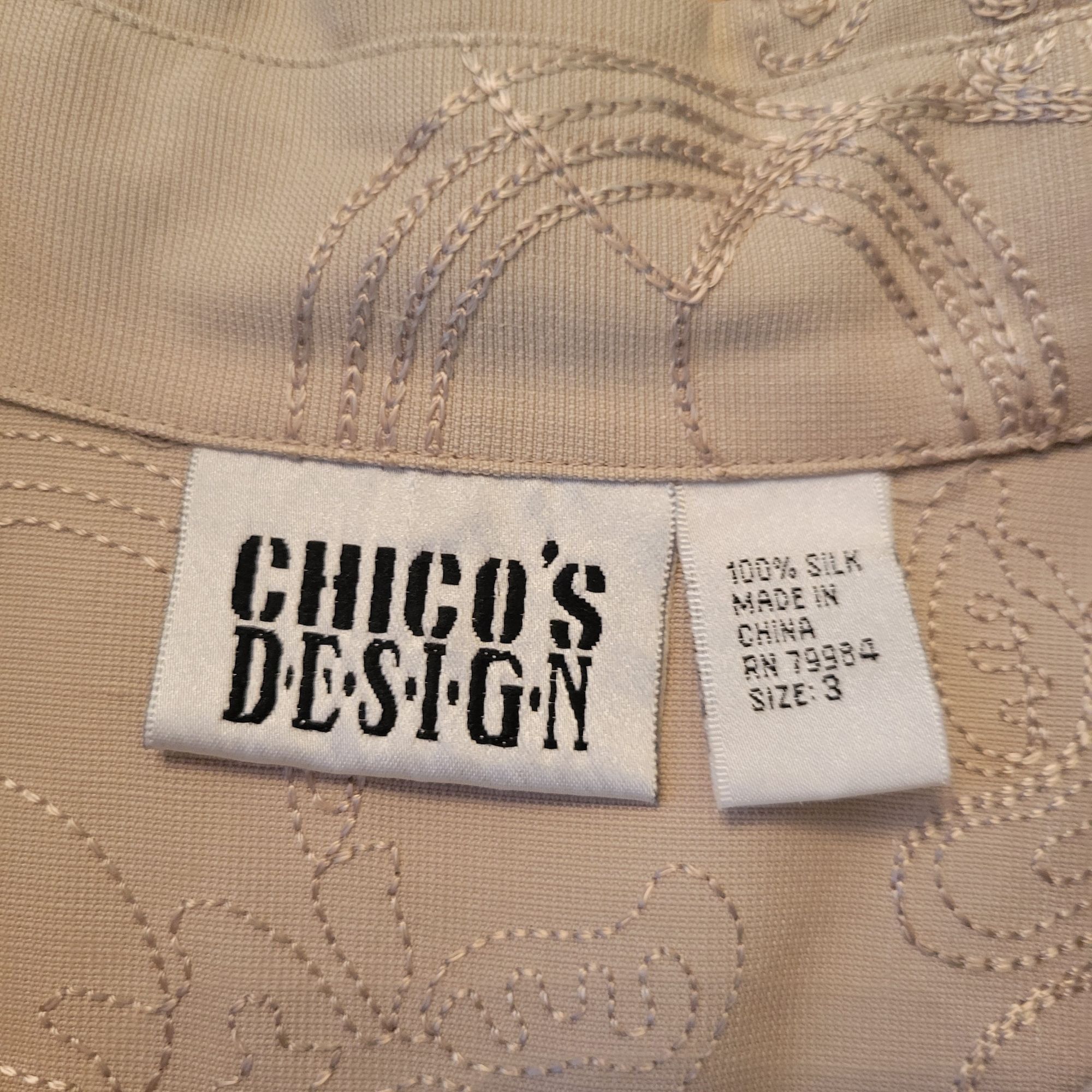 Chicos Chicos Design 3 Beige Embroidered Button Up Silk Blouse Size XL / US 12-14 / IT 48-50 - 2 Thumbnail