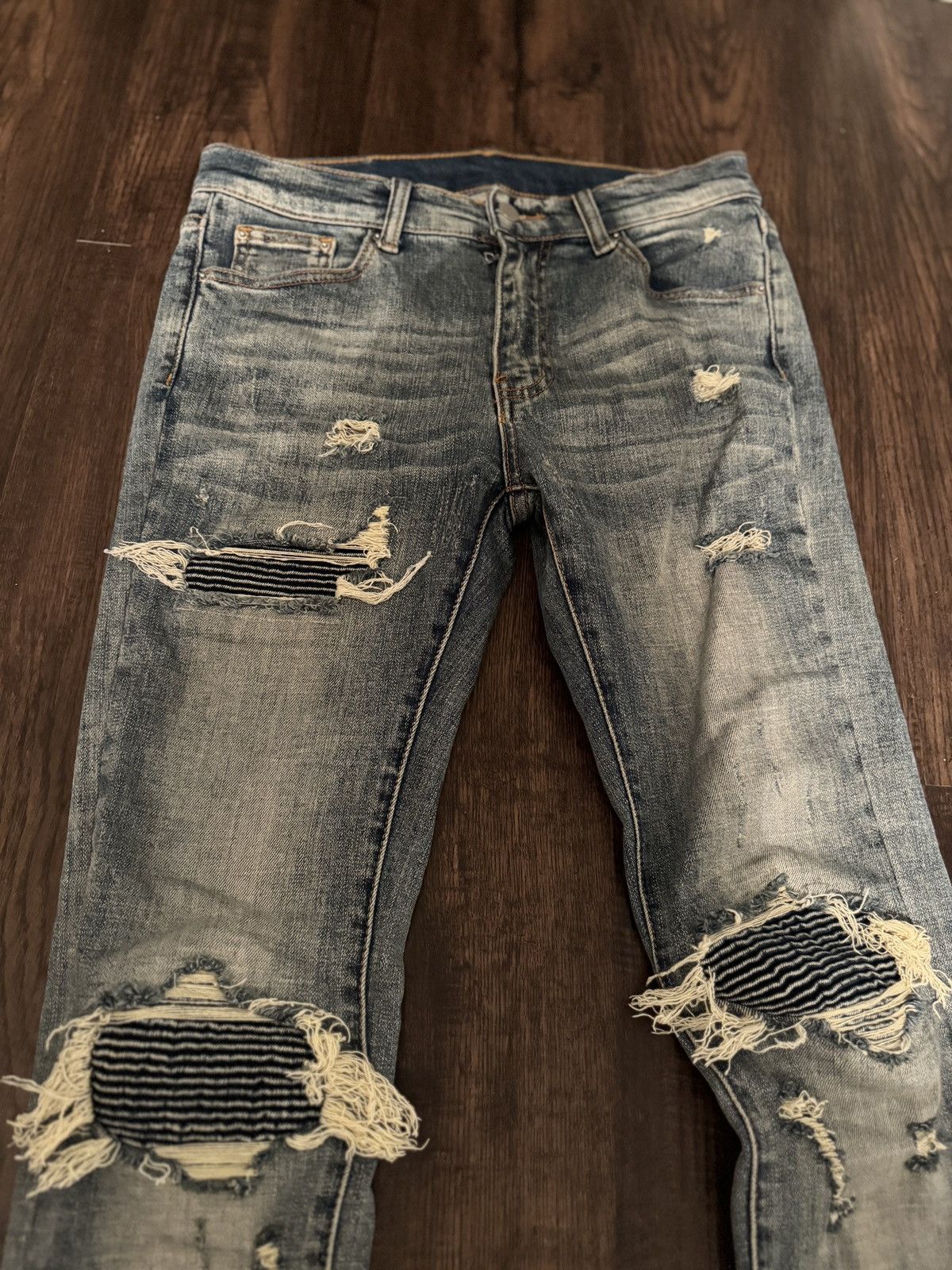 MNML Distressed Stretch Denim Blue Jeans Size US 31 - 2 Thumbnail
