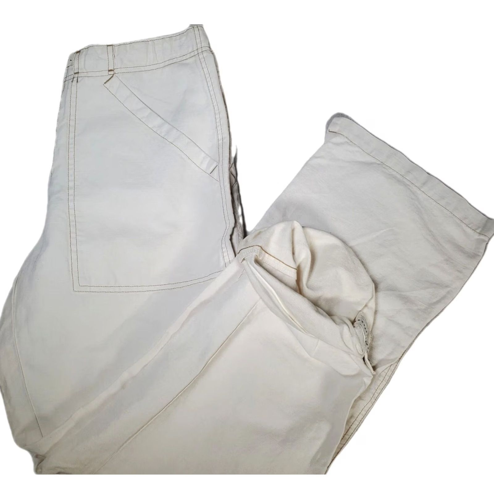 Vintage Murphy & Nye Sailmakers Chicago Nautical Cotton Pants Womens 36 Roll Up Leg Wide-Leg Cotton Linen Canvas 33 Inseam 36 Waist EUC Size 25" / US 0 / IT 36 - 2 Thumbnail