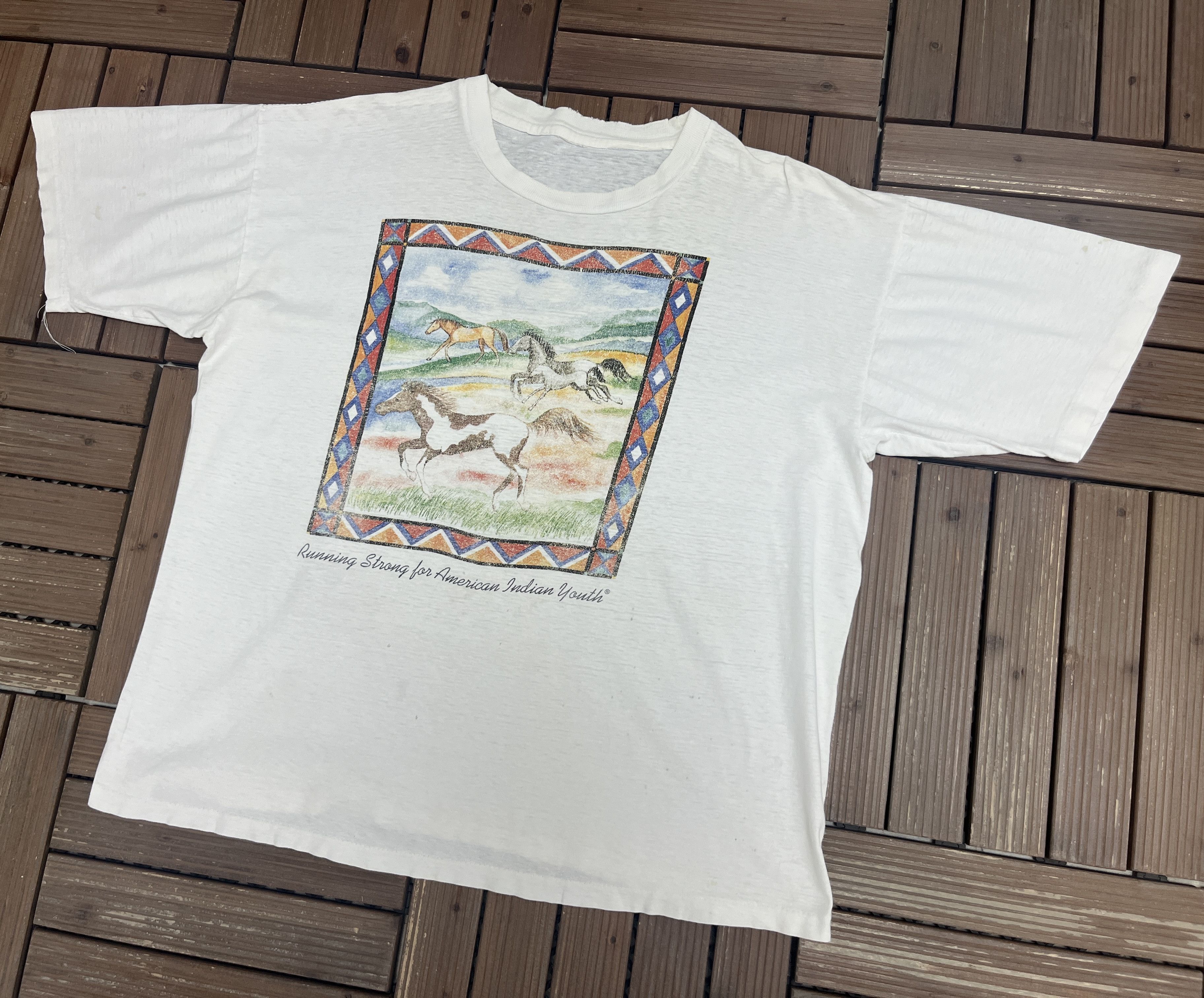 Vintage Running Strong For American Indian Youth Vintage T-Shirt Tee Size US L / EU 52-54 / 3 - 3 Thumbnail