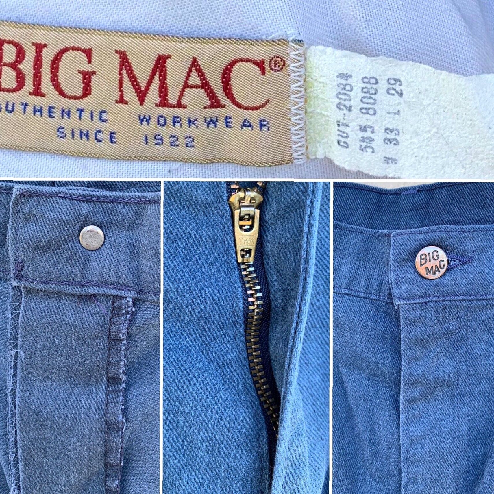 Vintage VINTAGE Big Mac workwear blue 5 pocket pants Mens 33 32 1/2” x 24” Flat Front Belt Loops Zip Inseam 29 5-Pocket Design Size US 33 - 7 Thumbnail