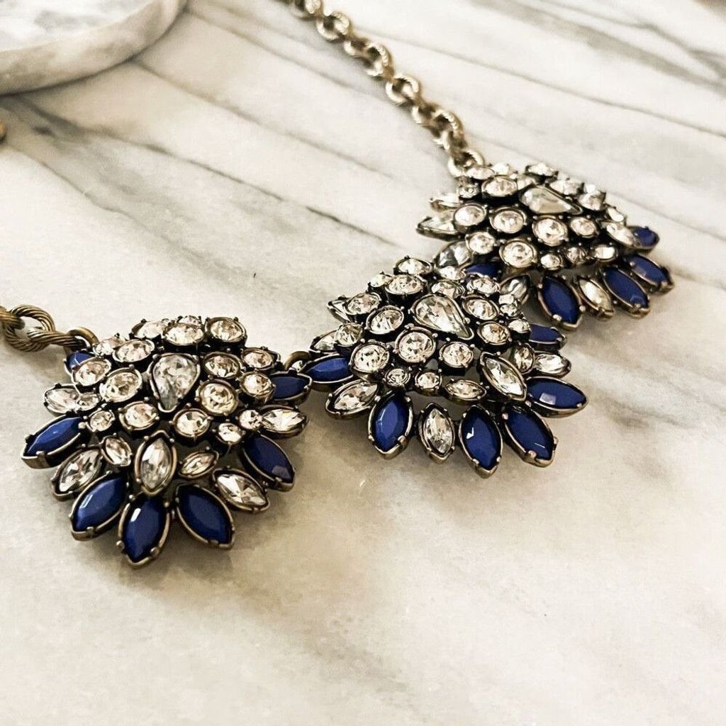 Loft LOFT Statement Necklace Blue Clear Silver Toned Metal Size ONE SIZE - 5 Thumbnail