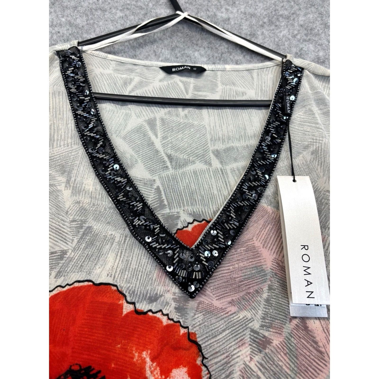 Vintage Roman Draped Overlay Top Orange Mix Women’s Sequin BNWT UK12 Size XL / US 12-14 / IT 48-50 - 4 Thumbnail