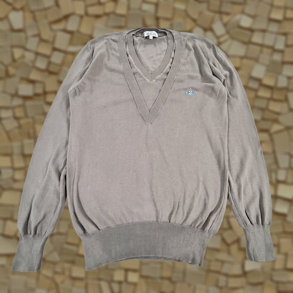 Vivienne Westwood Vivienne Westwood Jumper Mens V Neck Cotton Knit Pullover Grey XL Pullover Knit Shirt Size US XL / EU 56 / 4 - 1 Thumbnail