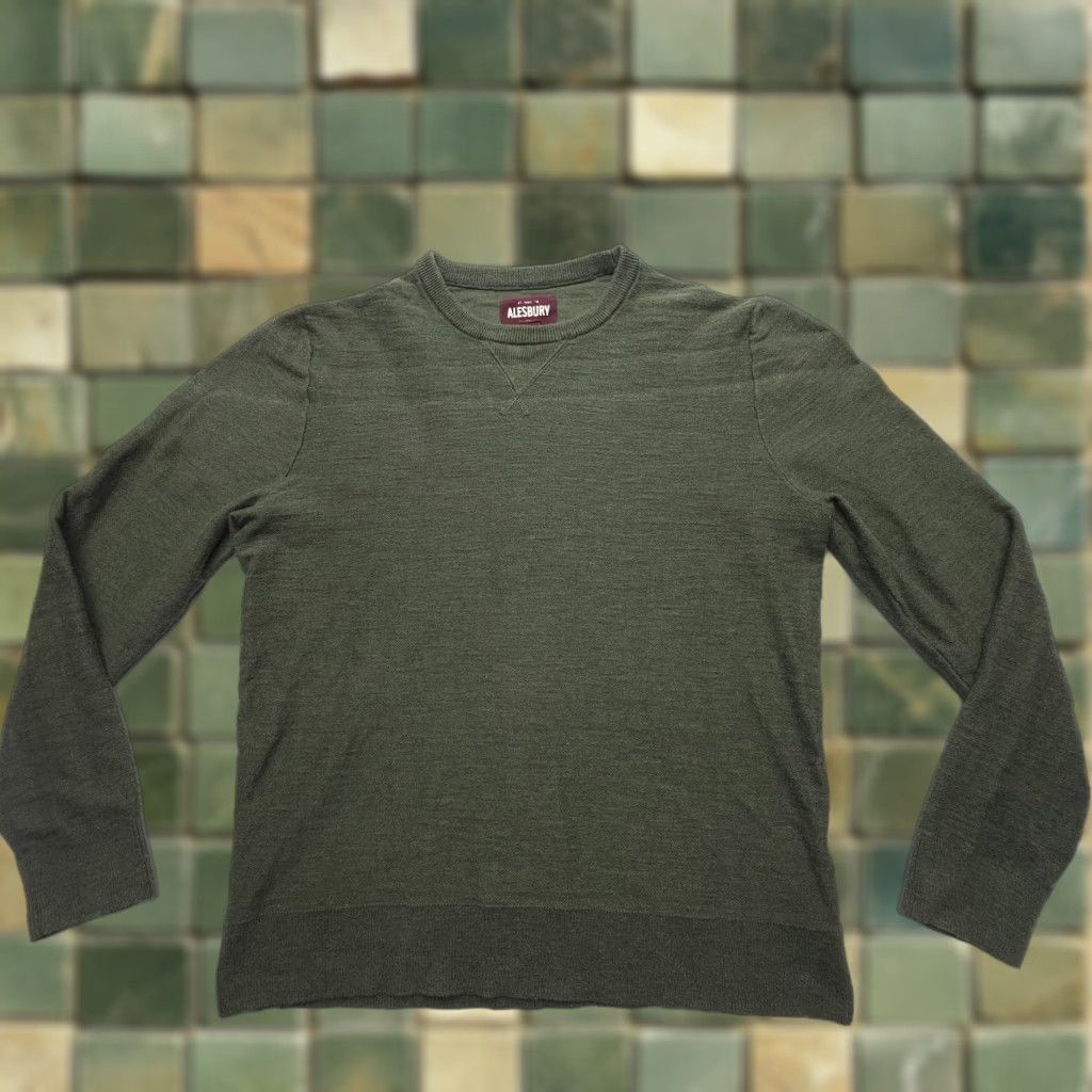Vintage Alesbury Mens Sweater Crewneck Pullover Knit Long Sleeve 100% Cotton Green Solid Large Size US L / EU 52-54 / 3 - 1 Thumbnail