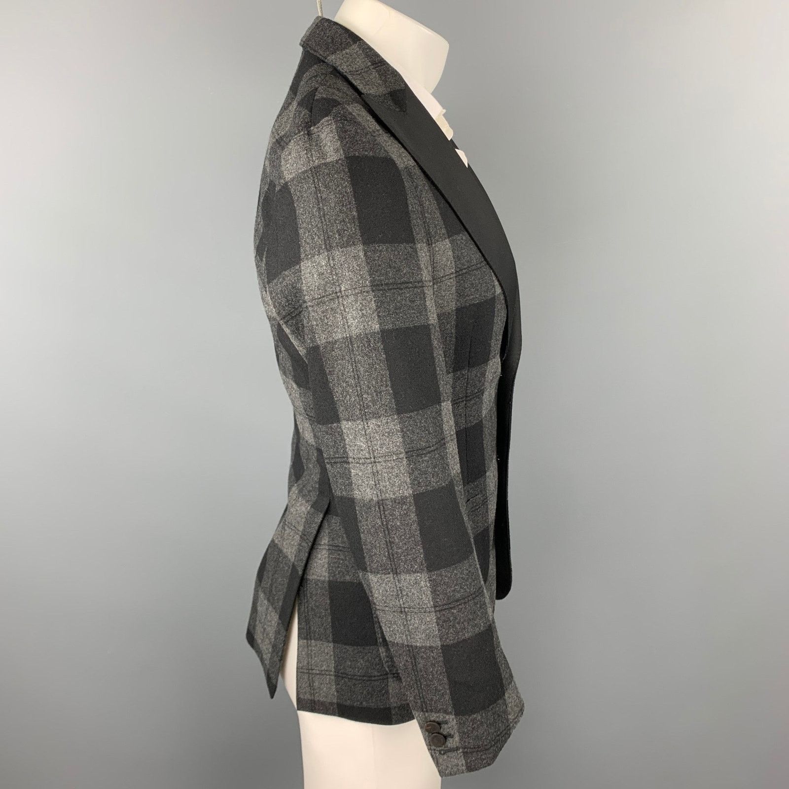 Messagerie Size 36 Grey & Black Plaid Wool Blend Peak Lapel Sport Coat Size 36R - 3 Thumbnail