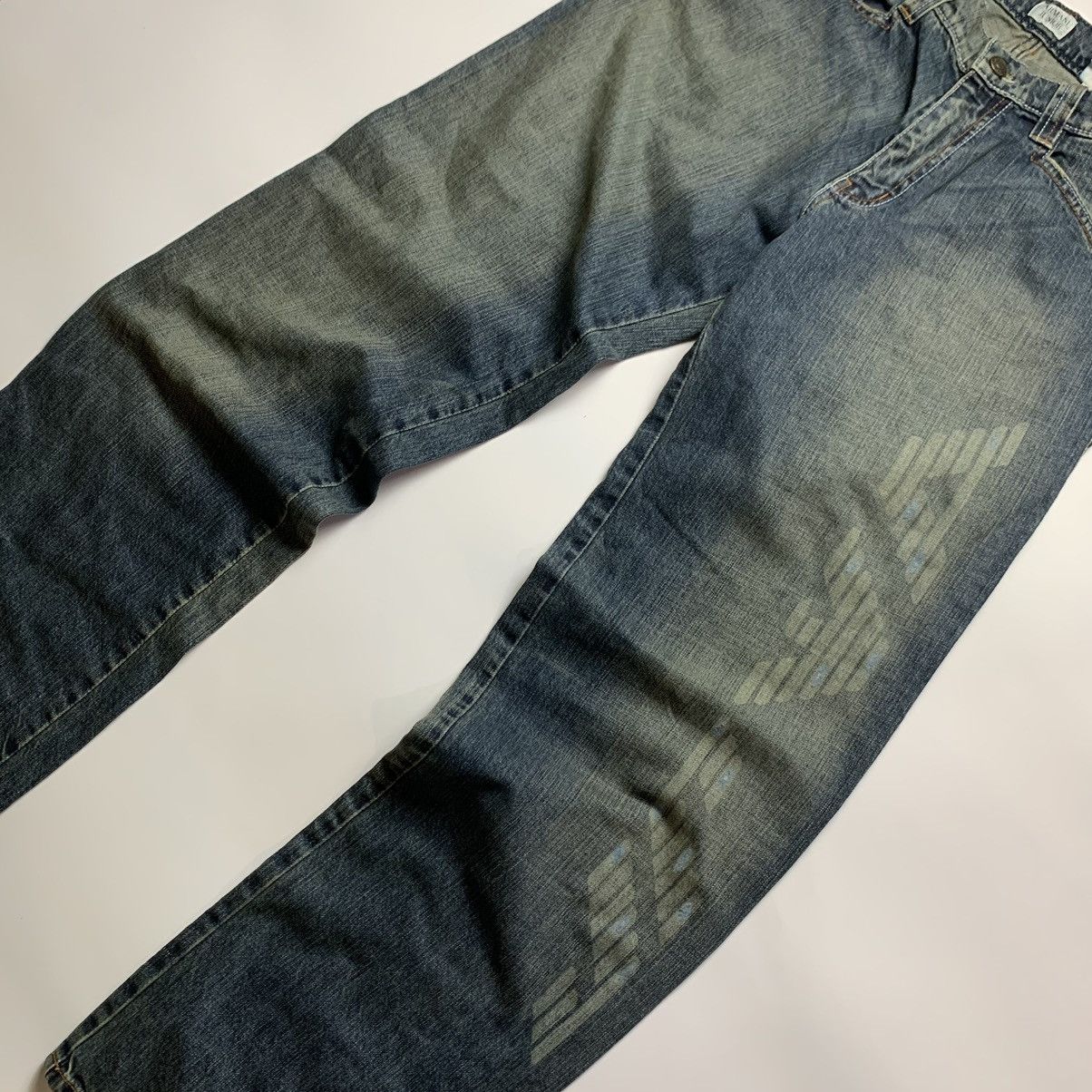 Giorgio Armani VERY RARE Y2K VINTAGE ARMANI BIG LOGO FADED DENIM JEANS 00s Size US 30 / EU 46 - 3 Thumbnail