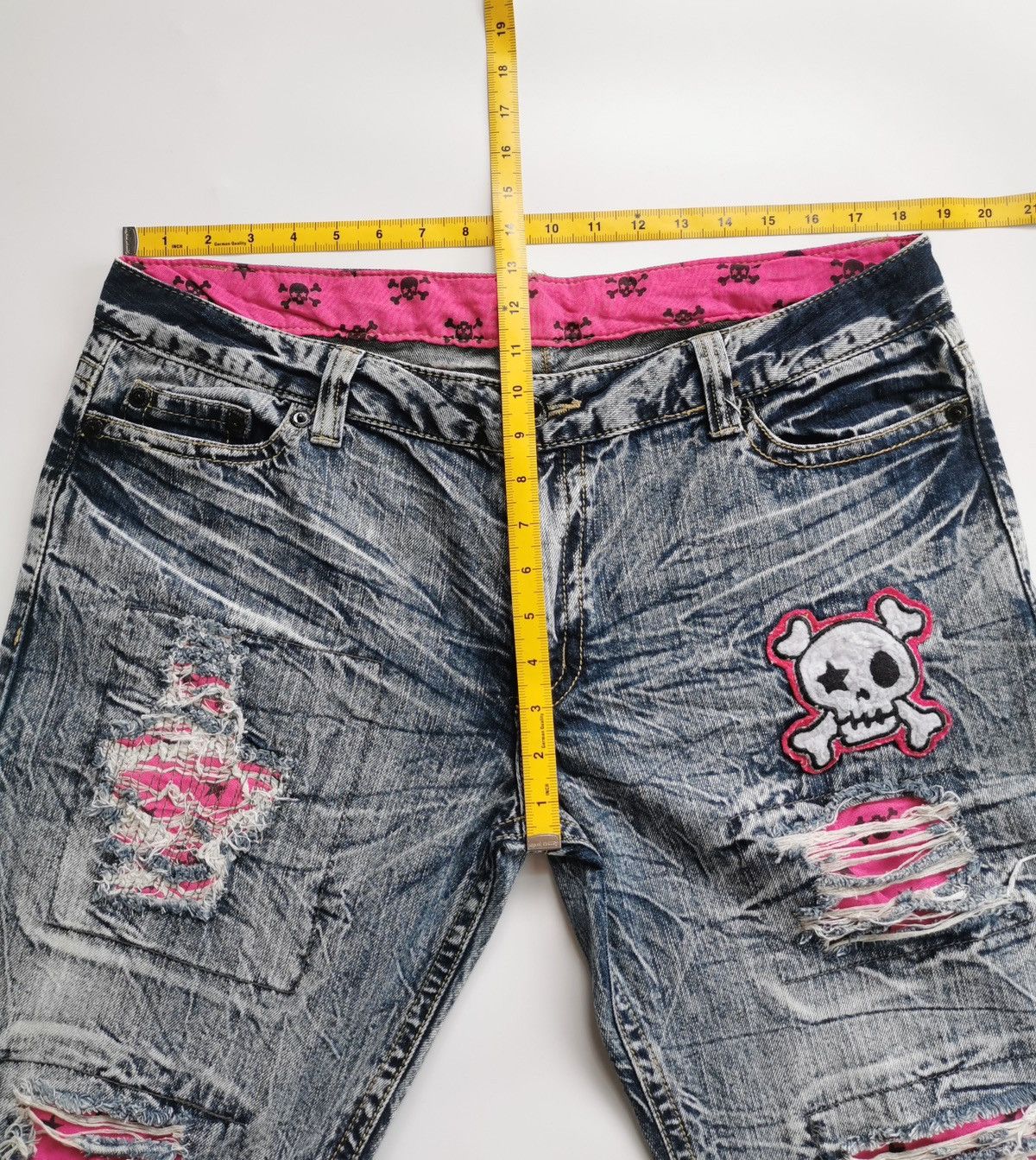 Other Pink Skull Patchwork Boro Denim Jeans Size US 37 - 11 Thumbnail