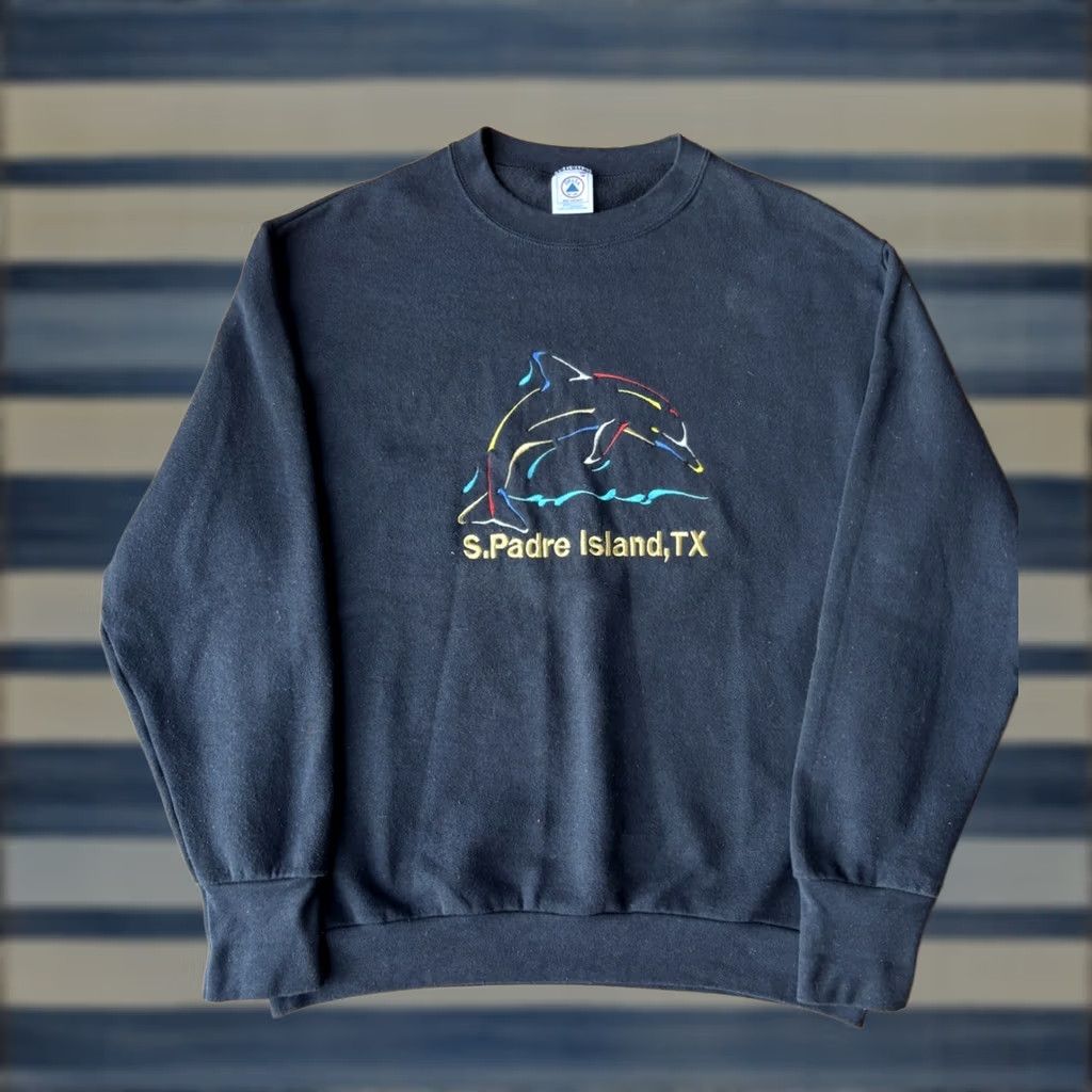 Delta VINTAGE 90s South Padre Island Embroidered Crew Neck Sweatshirt Medium Souvenir Delta Unisex Adults Black Cotton Polyester Pullover Size US M / EU 48-50 / 2 - 1 Thumbnail