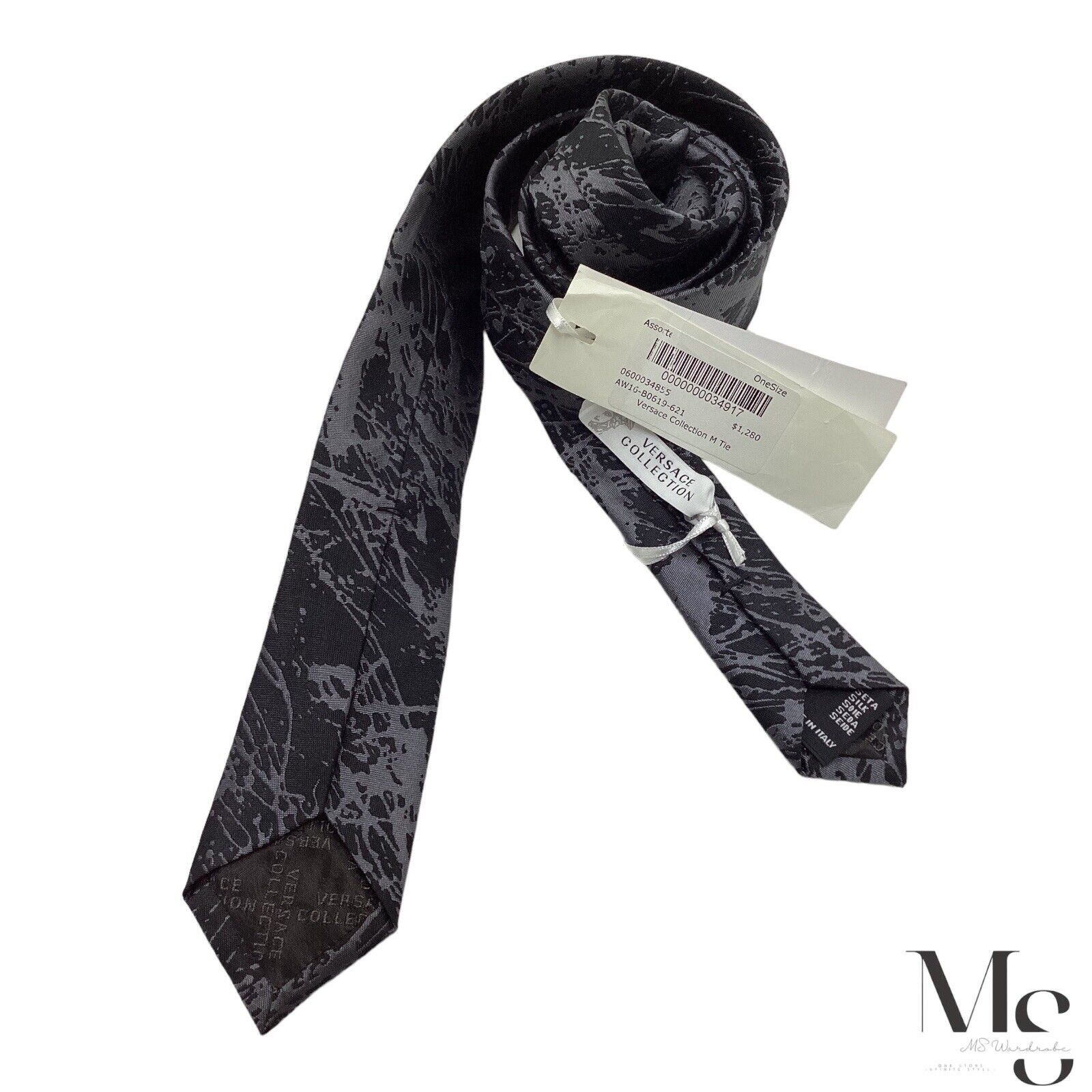 Versace $1,280 VERSACE COLLECTION Black Gray Abstract Art Medusa Tie Size ONE SIZE - 2 Thumbnail