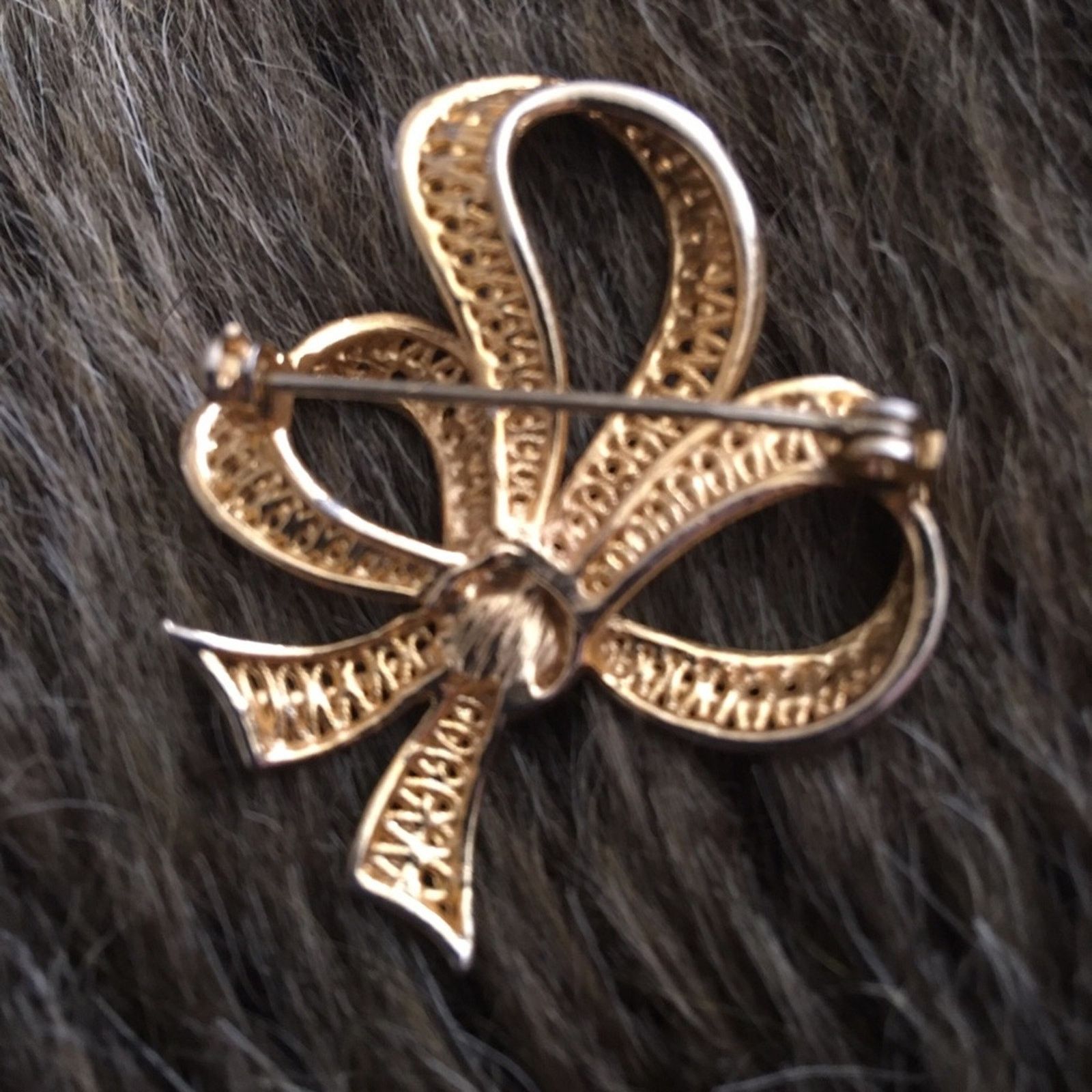 Vintage Vintage 70s gold tone bow brown agate brooch pin Size ONE SIZE - 2 Thumbnail