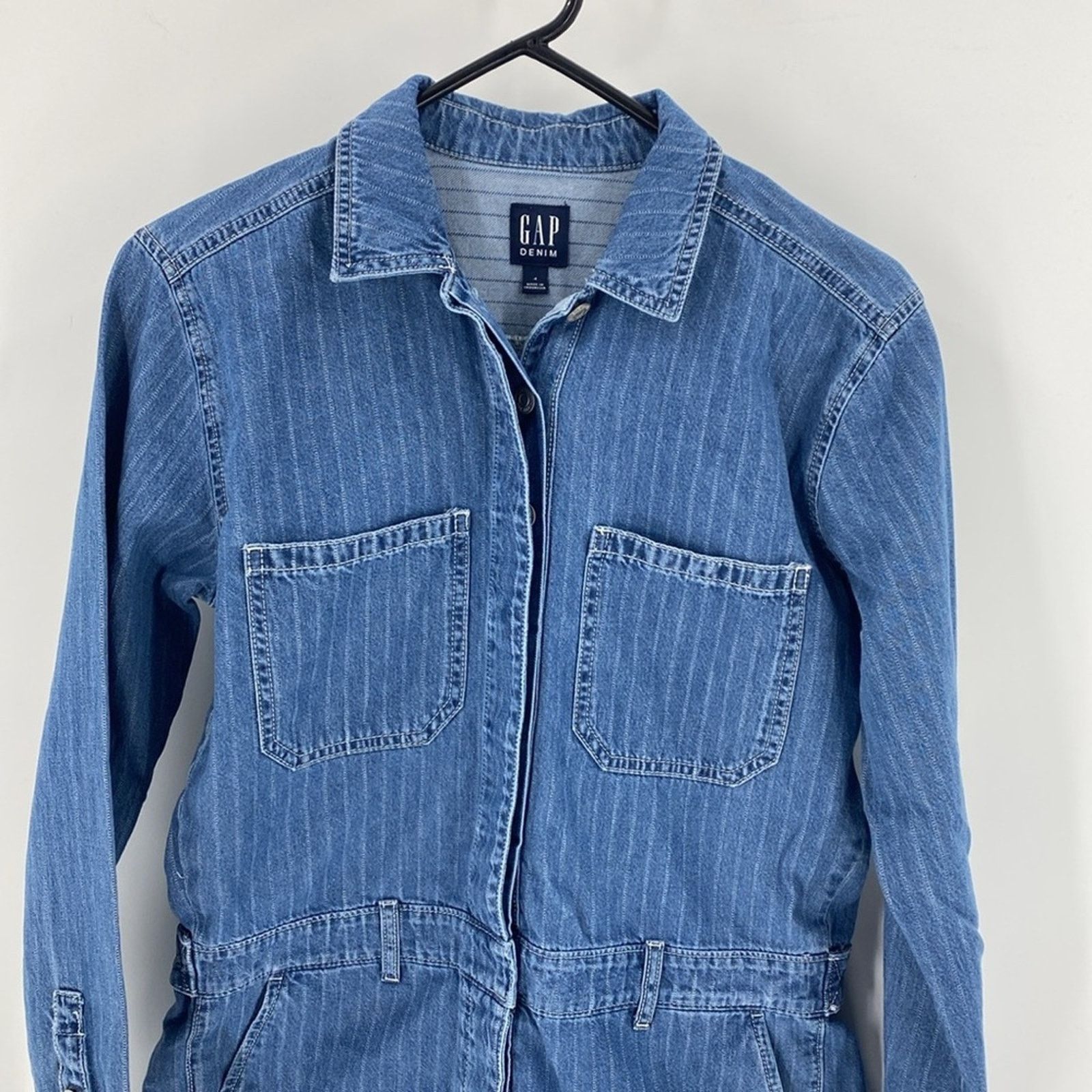 Gap GAP denim utility romper long sleeve pockets casual size 4 Size 27" / US 4 / IT 40 - 4 Thumbnail