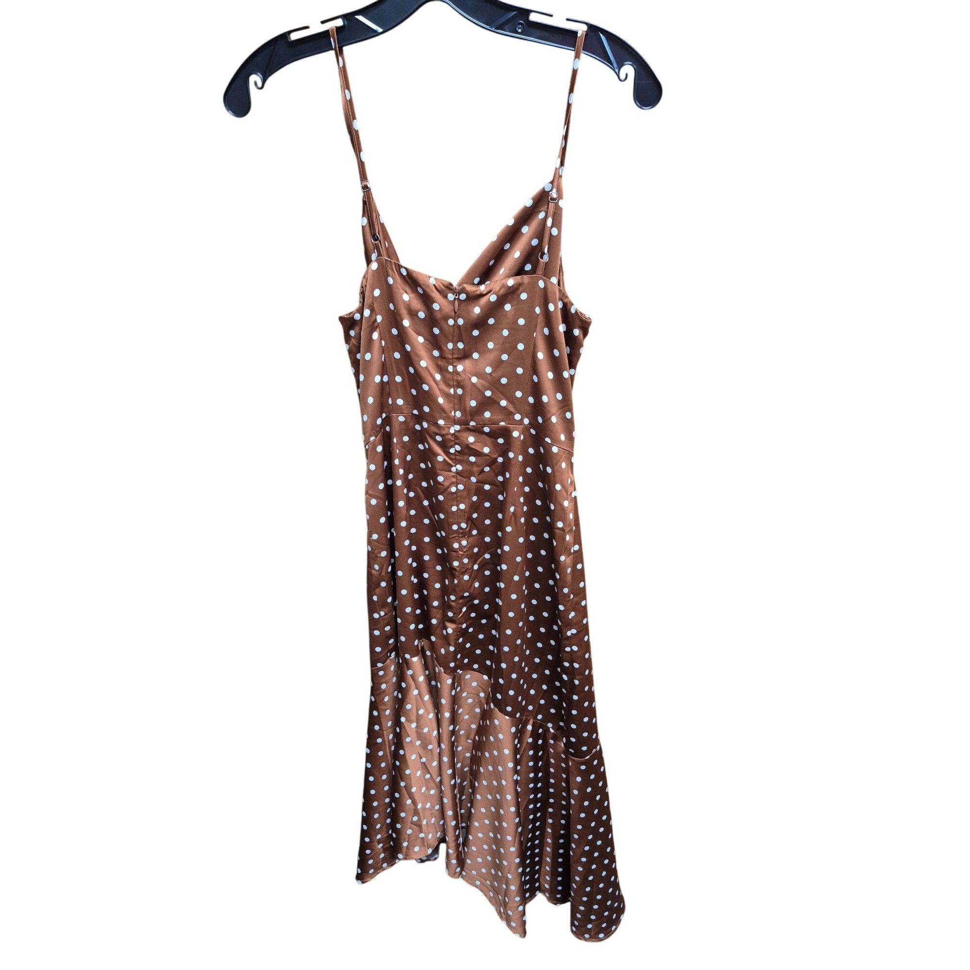 Other Brown Polka Dot Midi Dress With Spaghetti Straps By J.O.A. Size M / US 6-8 / IT 42-44 - 5 Thumbnail