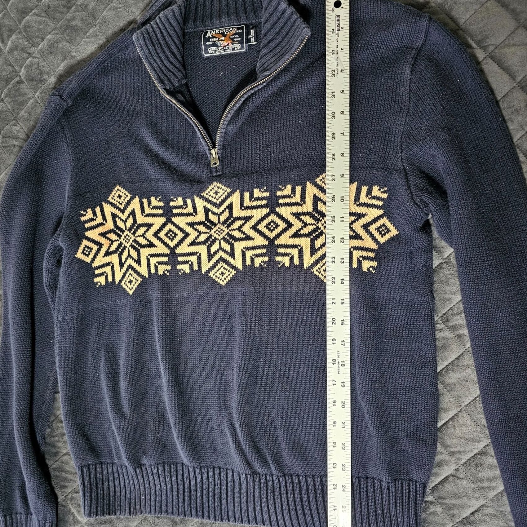 Vintage American Living Sweater Men L Mock Neck 1/4 Zip 100% Cotton Blue Knit Pattern Fair Isle Vintage No Size US L / EU 52-54 / 3 - 3 Thumbnail