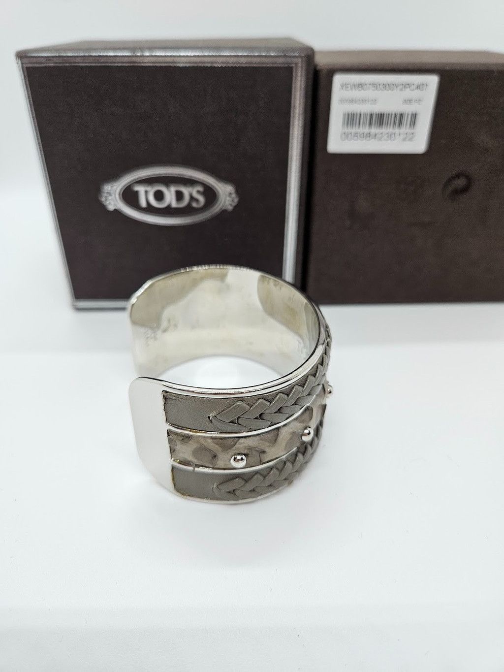 Tod’s Gray Woven Leather Snakeskin Studs Cuff Bracelet, Women's — image 4 of 6
