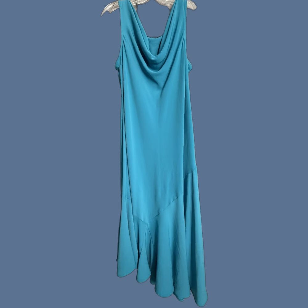 Vintage S.L. Fashions Dress Women 18 Blue Cowl Sleeveless Asym Hem Fit Flare Party Vintage: No Size XXL / US 16-18 / IT 52-54 - 1 Thumbnail