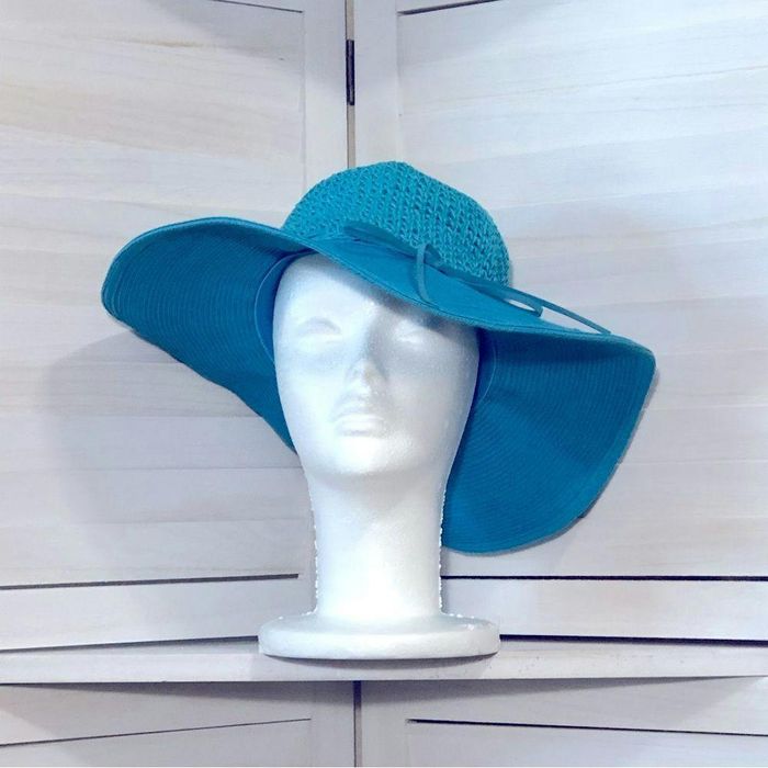 Vintage Scala Collezione teal blue handcrafted woven wide brim hat ...