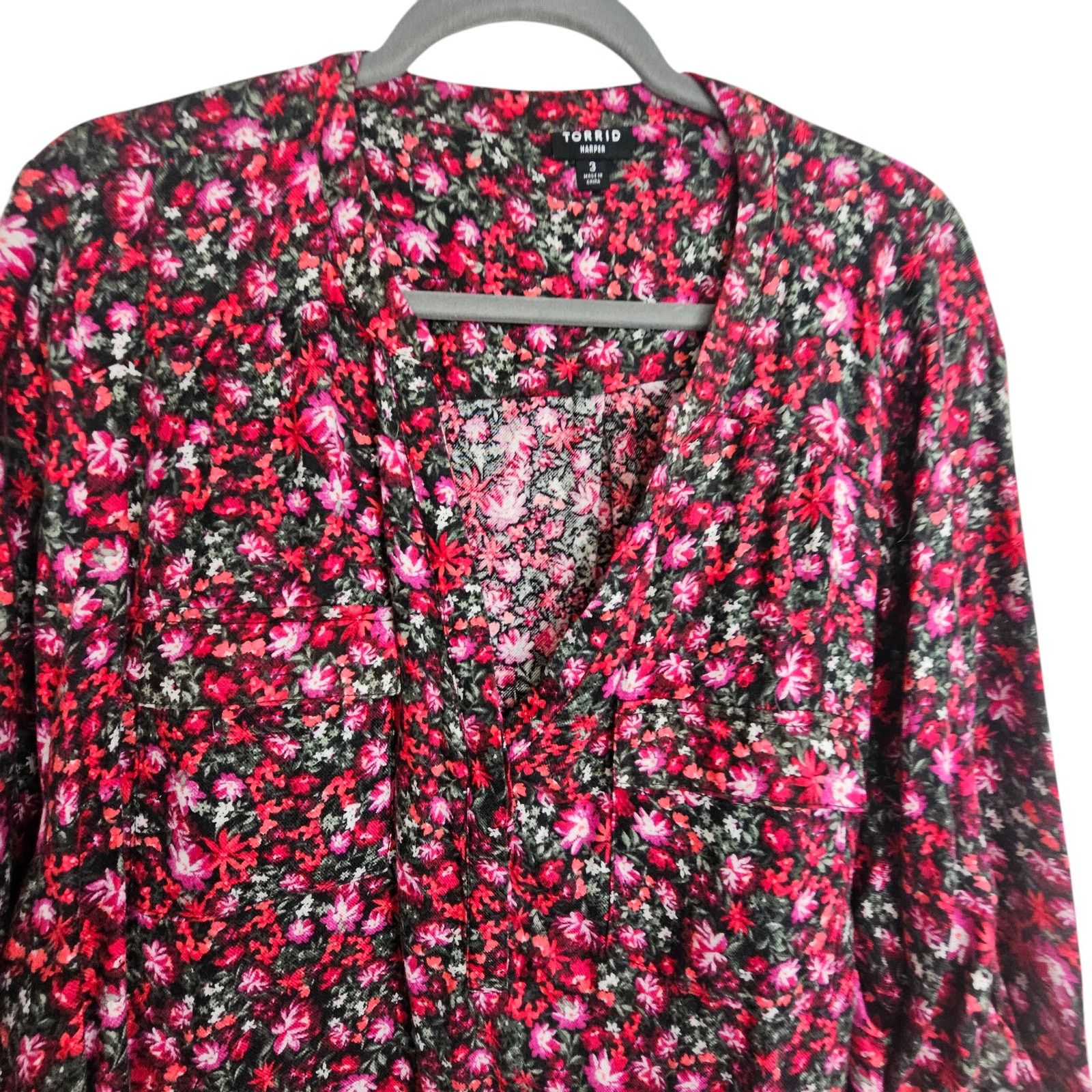 Torrid Torrid Womens Floral Harper Blouse Size 3X Dark Romantic Size 3XL / US 20-22 - 2 Thumbnail