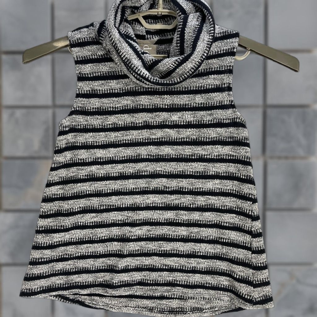 Vintage DOLAN Top M Gray Black Striped Sleeveless Turtleneck Office Modest Cotton Blend Pullover Womens Shirt Shirt? Size M / US 6-8 / IT 42-44 - 1 Thumbnail