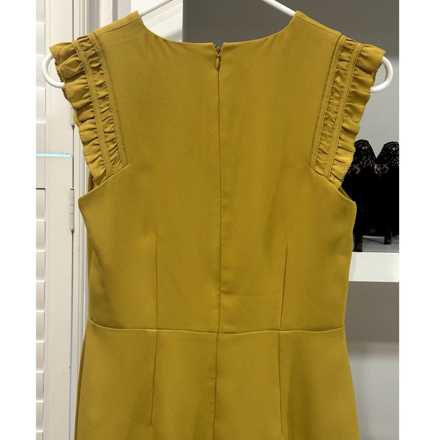 Ann Taylor Ann Taylor Women's Mustard Yellow Ruffle Sleeve Dress 00P Size XXS / US 00 / IT 34 - 7 Thumbnail