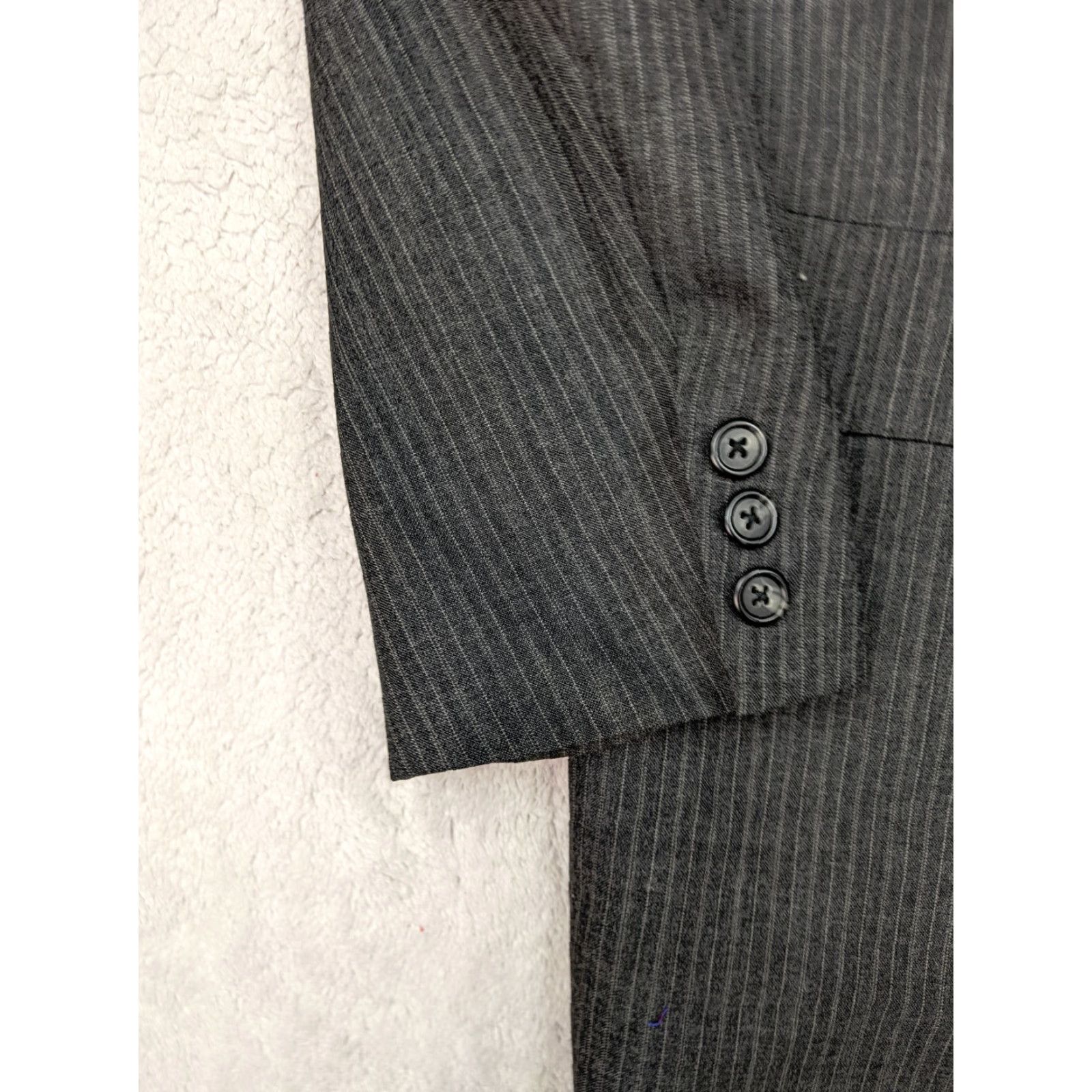 Austin Reed Vtg Austin Reed Mens L Gray Stripe Blazer Jacket 2 Button Unstructured Ayrshire Notch Lapel 3-Button 2 Button Single-Breasted Cotton Size 42R - 3 Thumbnail