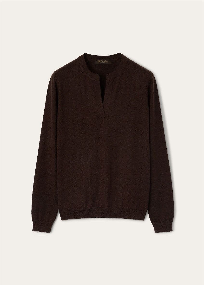 Loro Piana o1srvl11e0725 FAO5805 Henley Piuma line Sweater in Brown Size S / US 4 / IT 40 - 1 Thumbnail