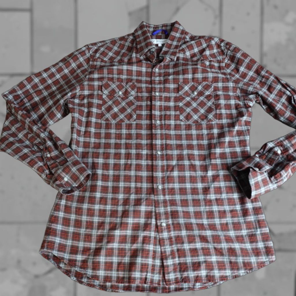 Vintage Teddy Stratford Mens Shirt Western Button-Up L Brown Plaid Cowboys Pearl Snap Long Sleeve Casual Regular 90s Theme Mens Size US L / EU 52-54 / 3 - 1 Thumbnail