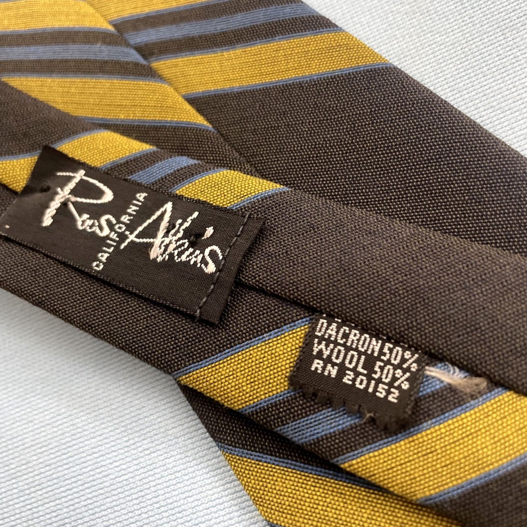 MCM VINTAGE Roos Atkins Wool Dacron Repp Tie MCM Mod Striped Woven Necktie 3x55 Capsule Classic Necktie Charcoal Blue Yellow Mens Tie Size ONE SIZE - 5 Thumbnail