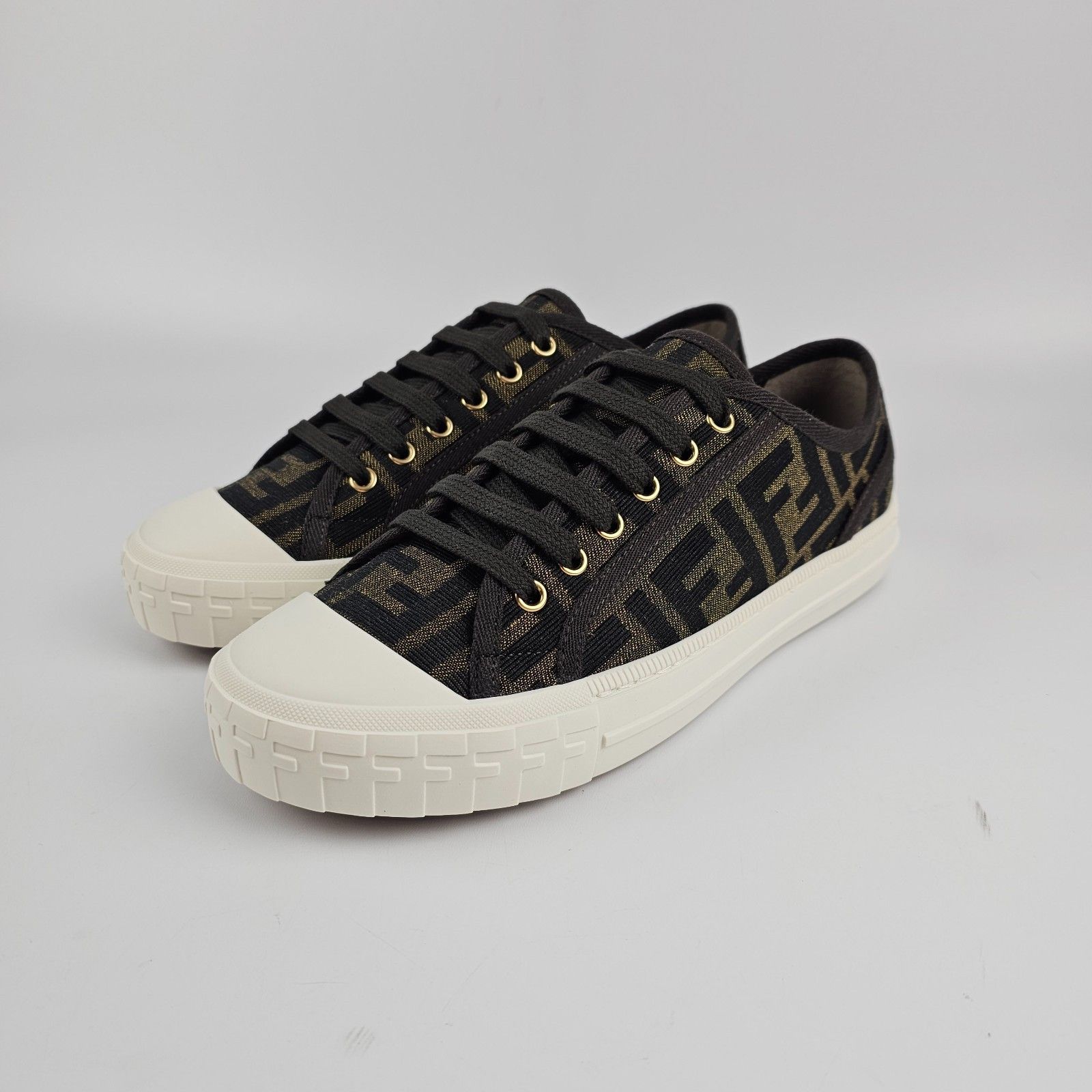 FENDI Domino$720 Women's Brown FF Fabric Sneakers New & Auth