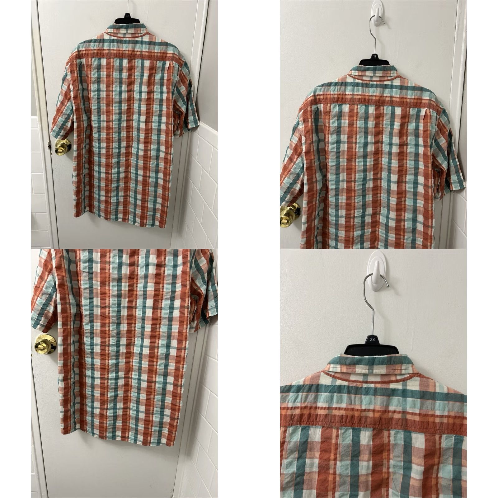 Vintage LL Bean Organic Cotton Shirt Mens Large Orange Plaid Button-Down S/S 510607 Size US L / EU 52-54 / 3 - 8 Thumbnail