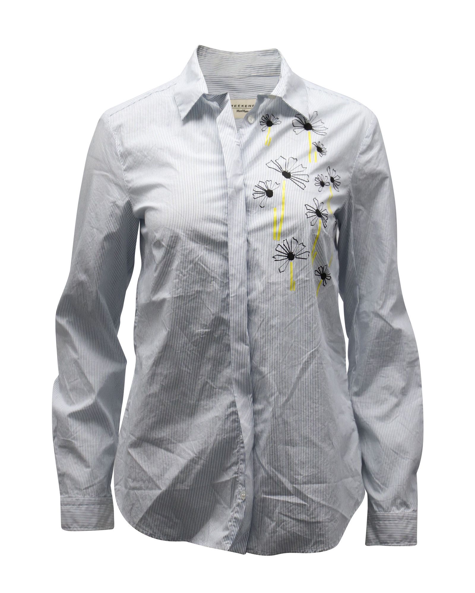 Max Mara Max Mara Daisy Embroidered Pinstripe Shirt in Blue Cotton Size XS / US 0-2 / IT 36-38 - 1 Thumbnail