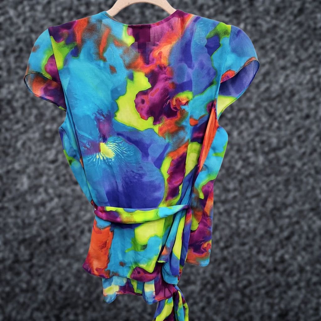 Worthington Worthington Womens Blouse Petite Large Abstract Print Artsy Short Sleeve Top NWT Blouse (+Petites) Multicolor Size L / US 10 / IT 46 - 1 Thumbnail