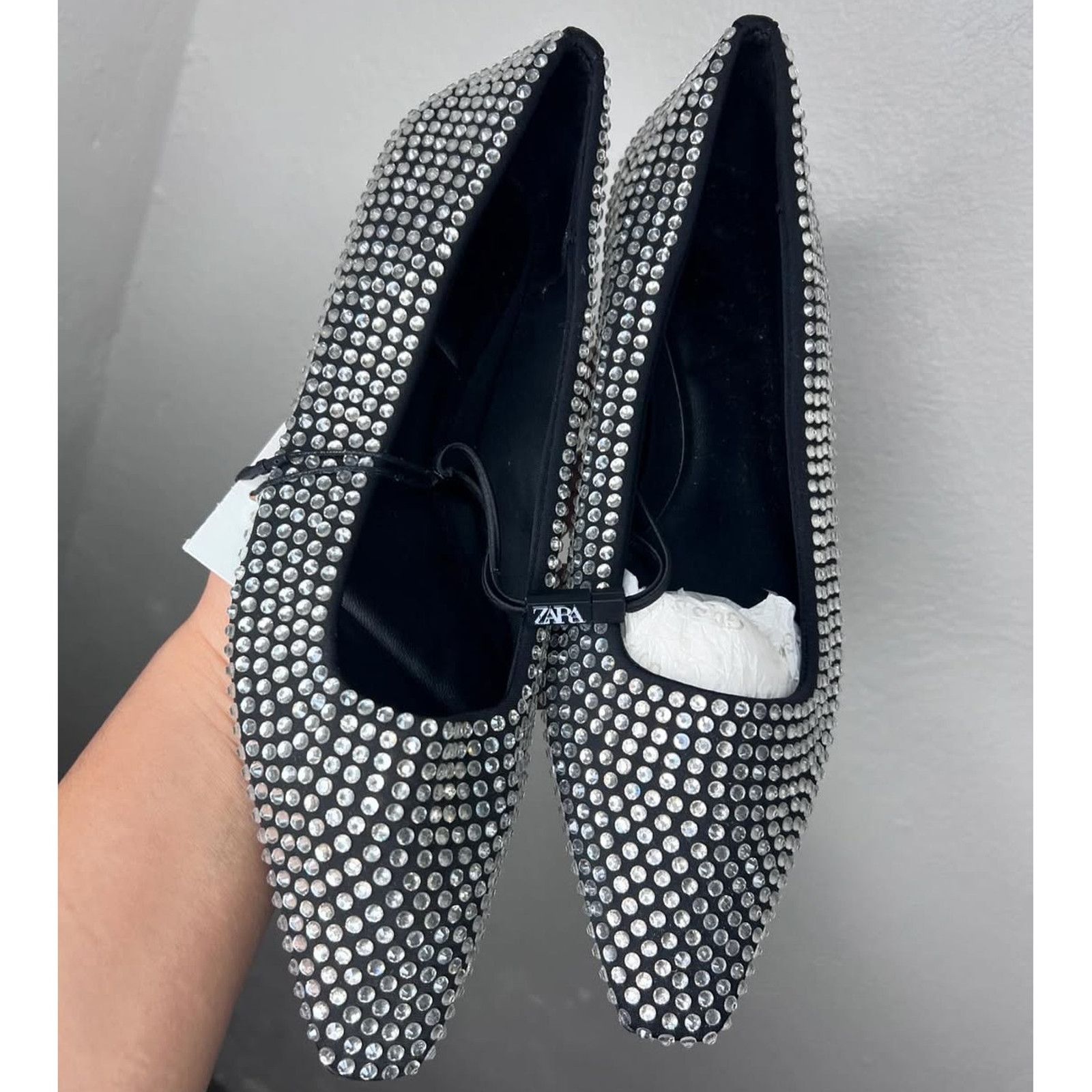 Zara Zara Rhinestone Pointed Toe Flats Sparkle Ballet Flats Size US 8 / IT 38 - 7 Thumbnail