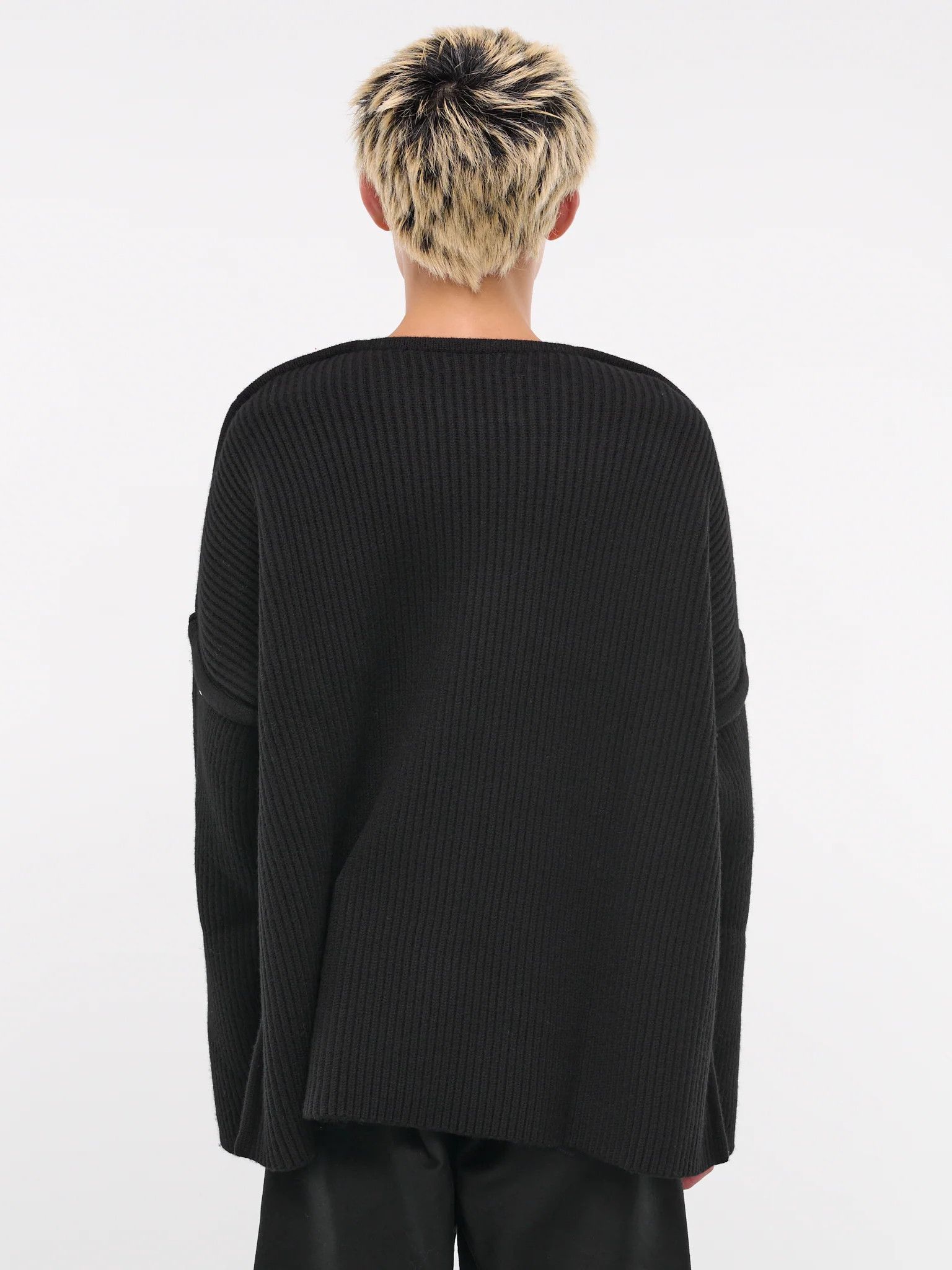 Jil Sander o1s22i1n1024 Oversized Ribbed Wool Pullover in Black Size US L / EU 52-54 / 3 - 3 Thumbnail
