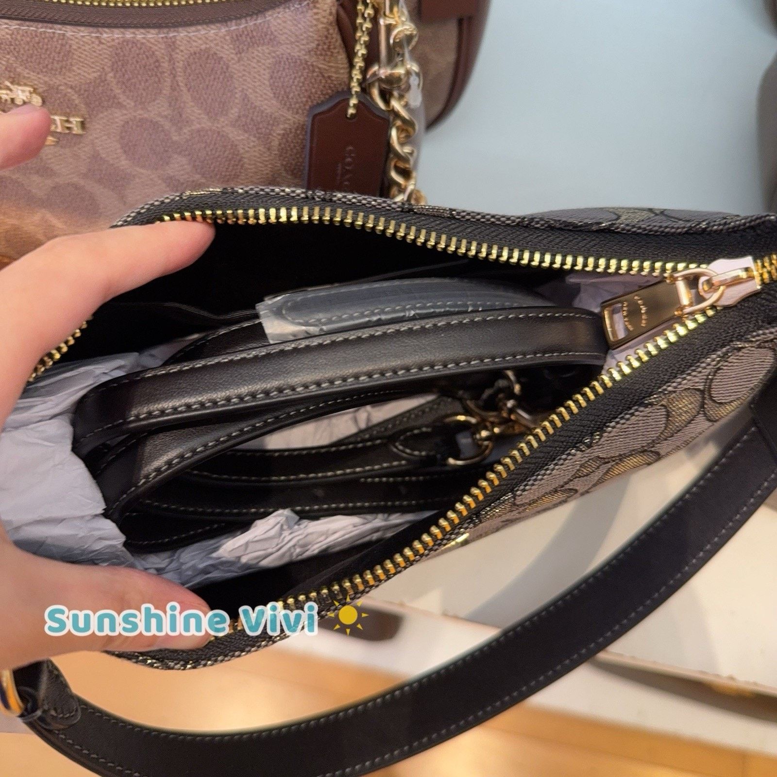 Coach NWT Coach Teri Shoulder Bag Jacquard CCZ02 Charcoal/Gold Size ONE SIZE - 6 Thumbnail