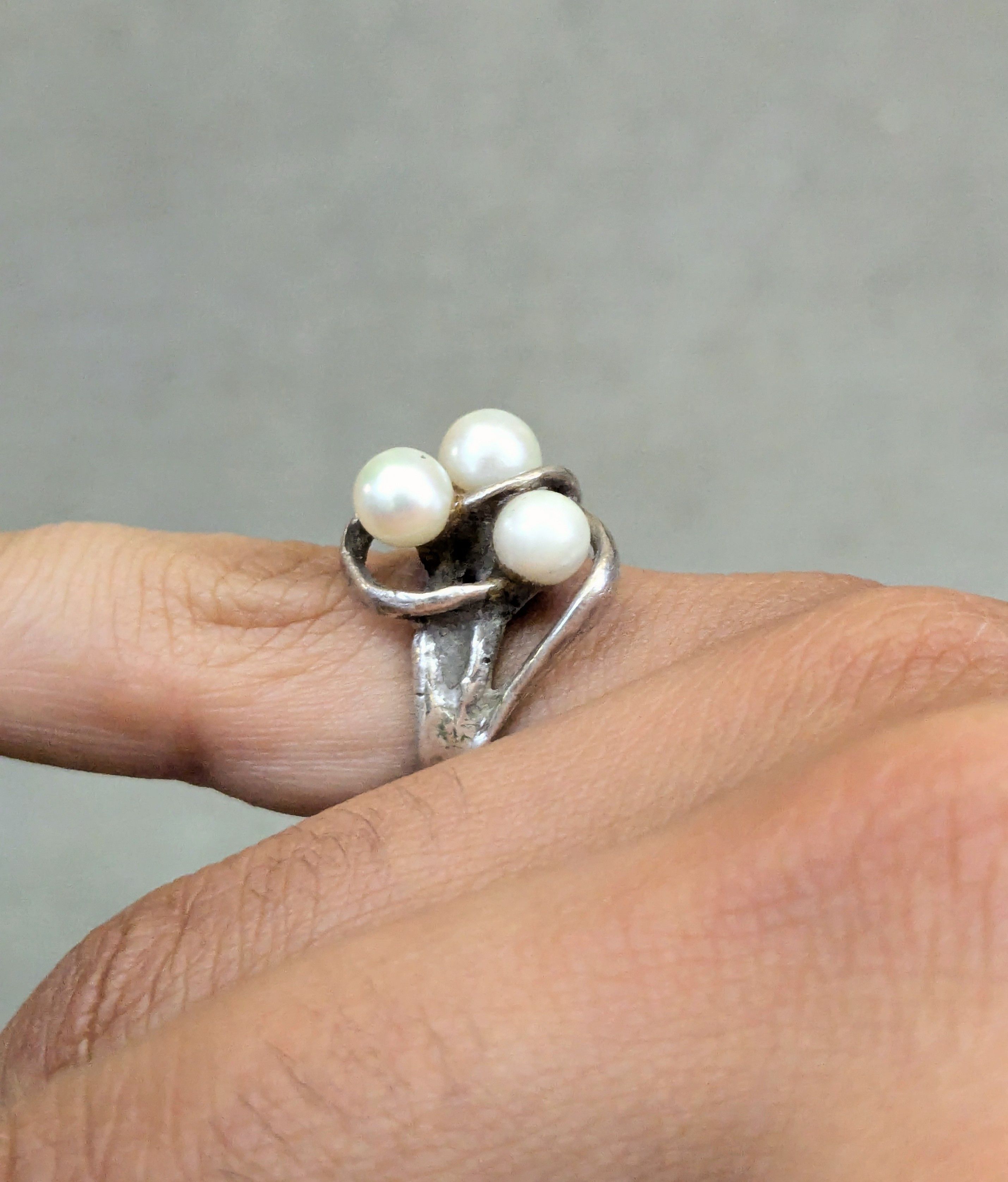 Other Vintage Sterling Silver Ring Pearl 6.25 Modern Abstract Size ONE SIZE - 10 Thumbnail