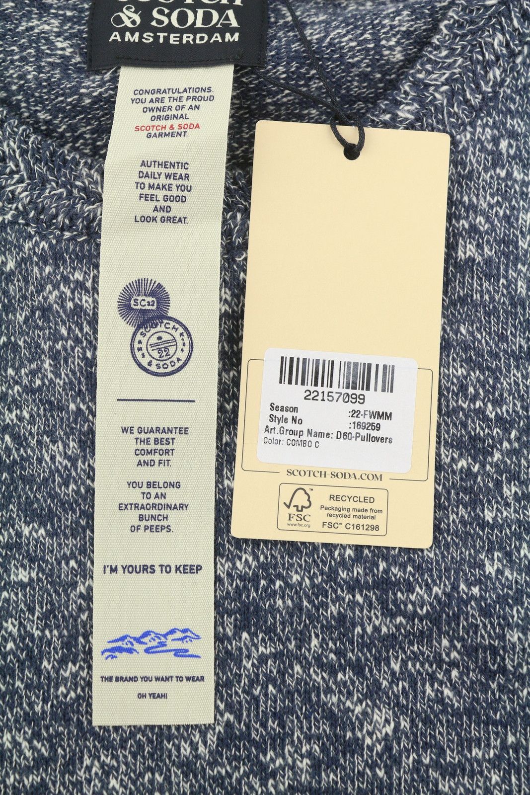 Scotch & Soda M Blue Melange Crew Collar Tight Knit Pull On Jumper 91033 Size US M / EU 48-50 / 2 - 7 Thumbnail