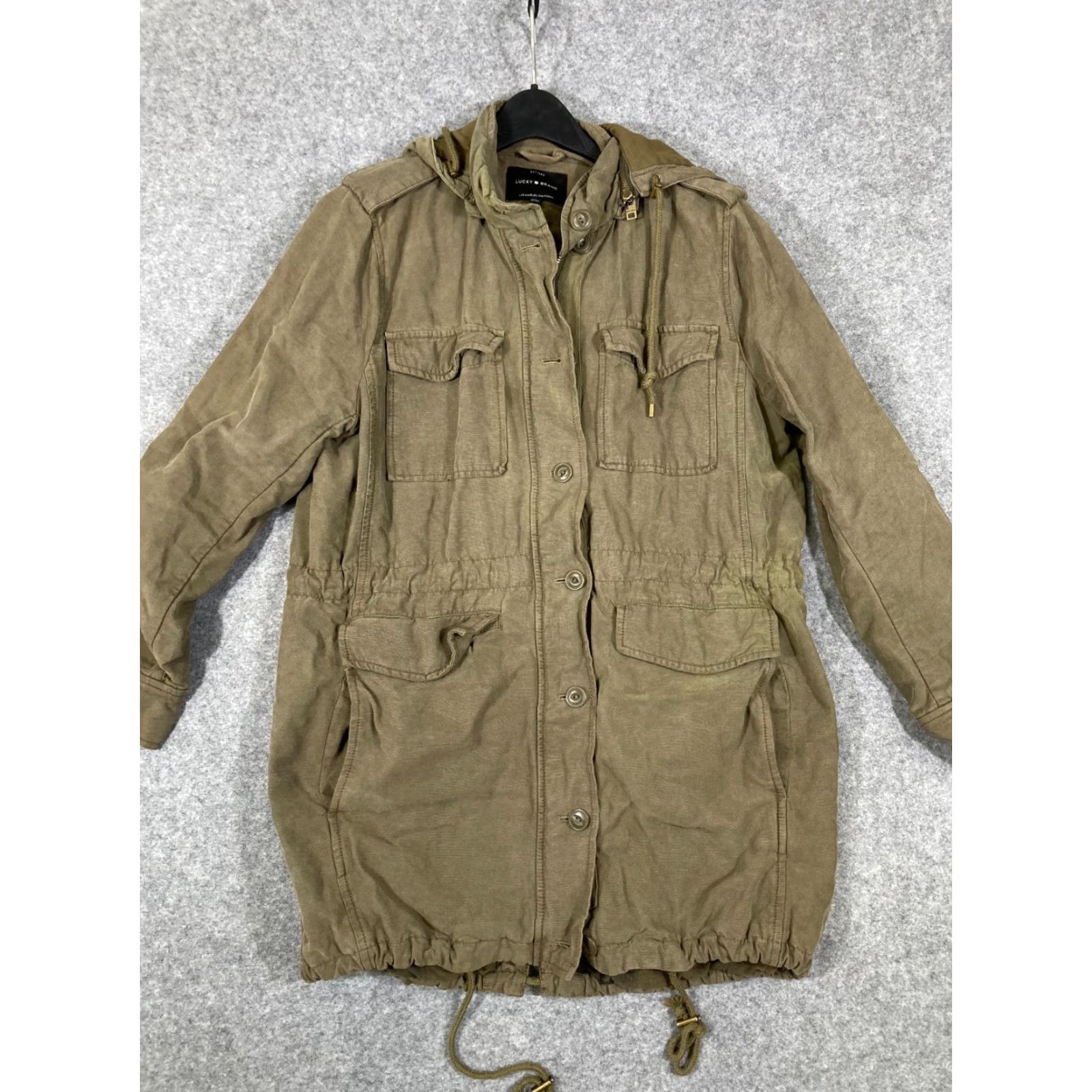 Lucky Brand Lucky Brand Military Parka Jacket Womens L Olive Green Flannel Lined Full Zip Hooded Pockets Casual Outdoor Fall Winter Spring Size L / US 10 / IT 46 - 3 Thumbnail