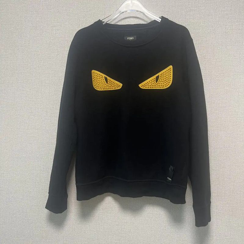Fendi Fendi Black Wool Logo Men's Sweatshirt 0089 Size US M / EU 48-50 / 2 - 1 Thumbnail