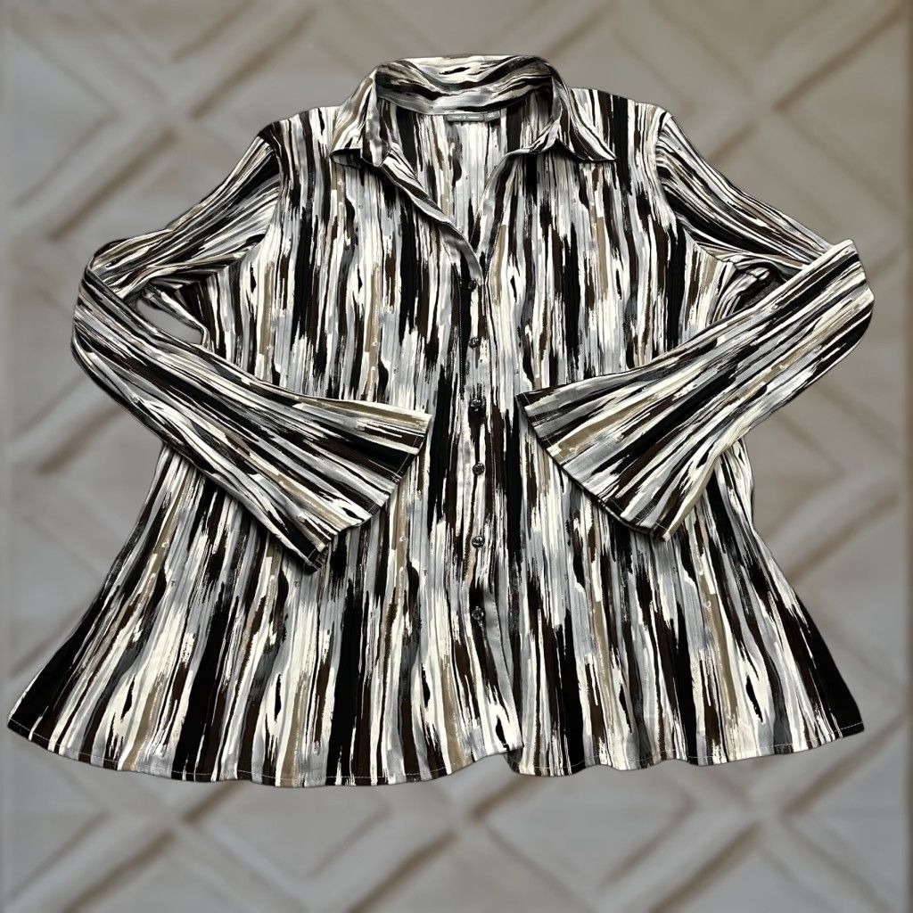 Apt. 9 Apt.9 Button Up Shirt Womens 3XL Multicolor Abstract Bell Long Sleeve Casual Size XXL / US 16-18 / IT 52-54 - 1 Thumbnail