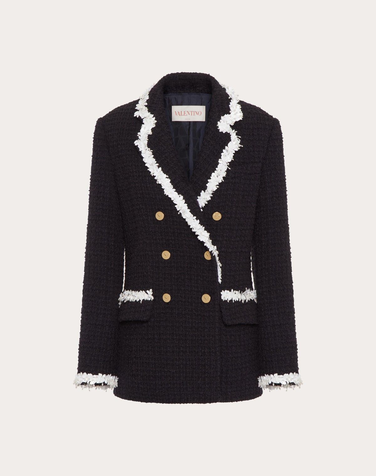 Valentino o1s1wg110525 Embroidered Plain Tweed Blazer in Black Size XS / US 0-2 / IT 36-38 - 1 Thumbnail