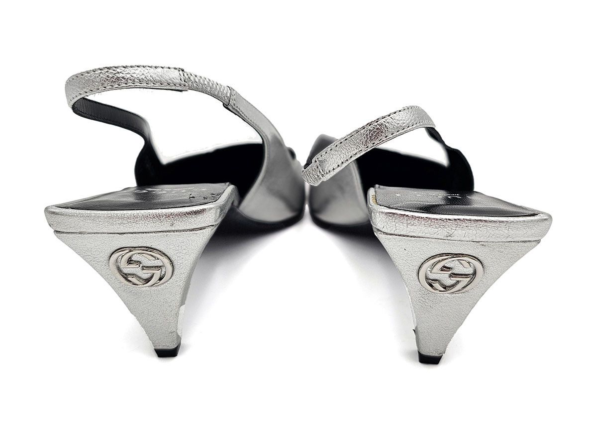 Gucci Gucci Silver Leather Slingback Pumps Women’s Size 37 Size US 7 / IT 37 - 7 Thumbnail