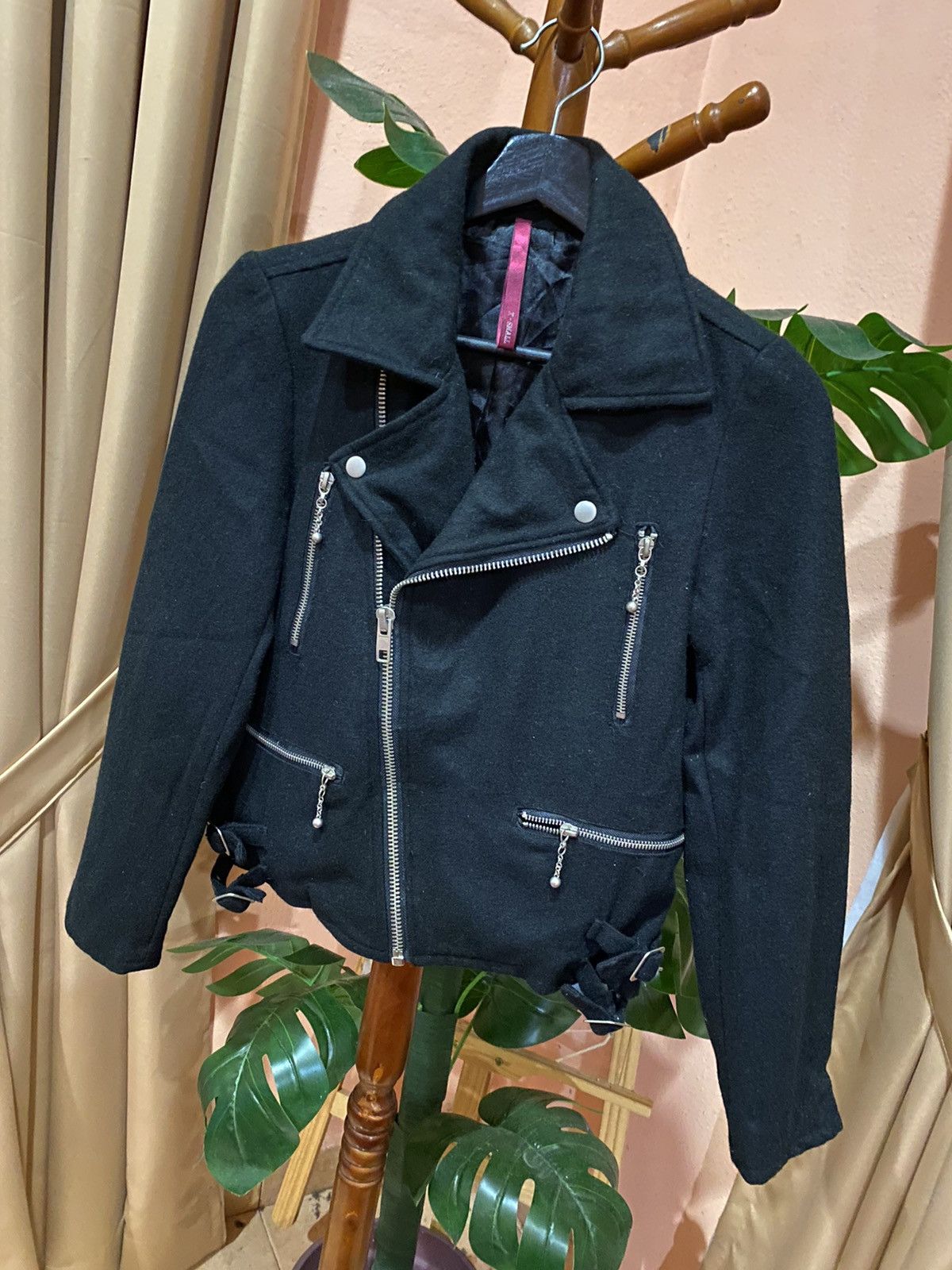 If Six Was Nine × Japanese Brand Black Wool-Blend Biker Jacket | Modern Chic Moto Style Size US XS / EU 42 / 0 - 2 Thumbnail