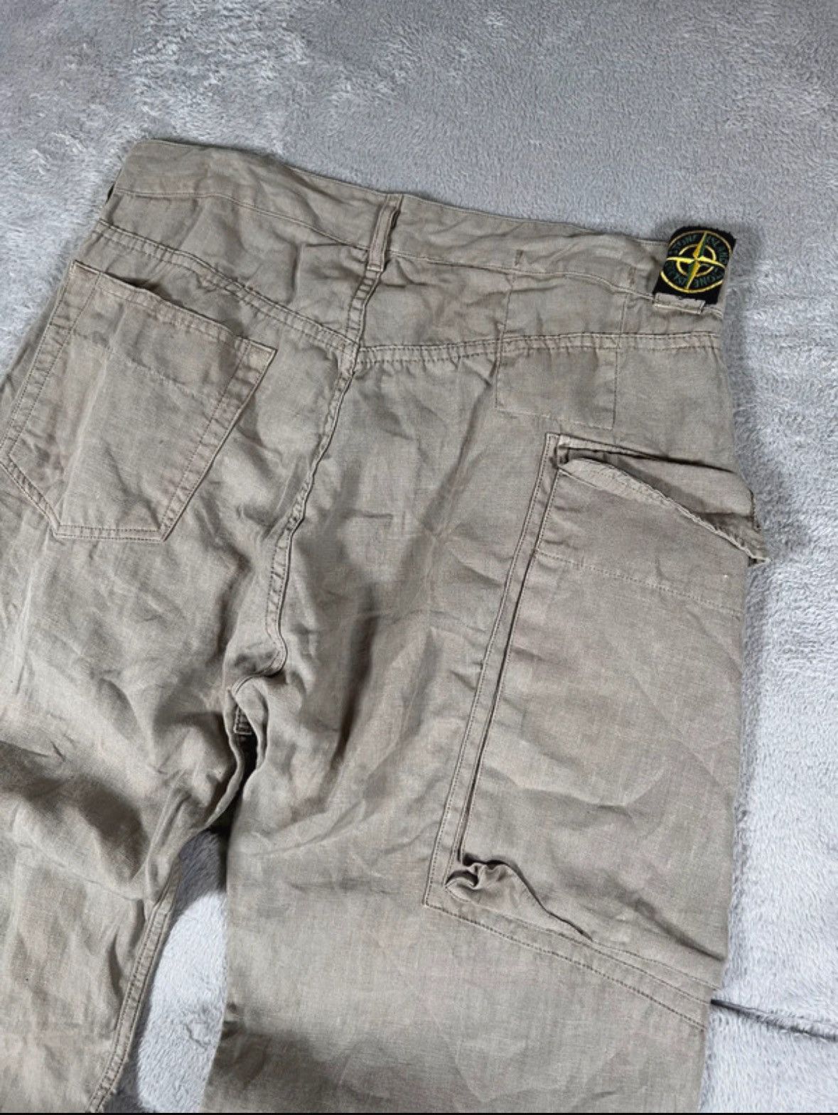 Stone Island Rare 00’s Massimo Osti Lino Flax Badge Cargo Utility Trousers Baggy Pants Size US 32 / EU 48 - 4 Thumbnail
