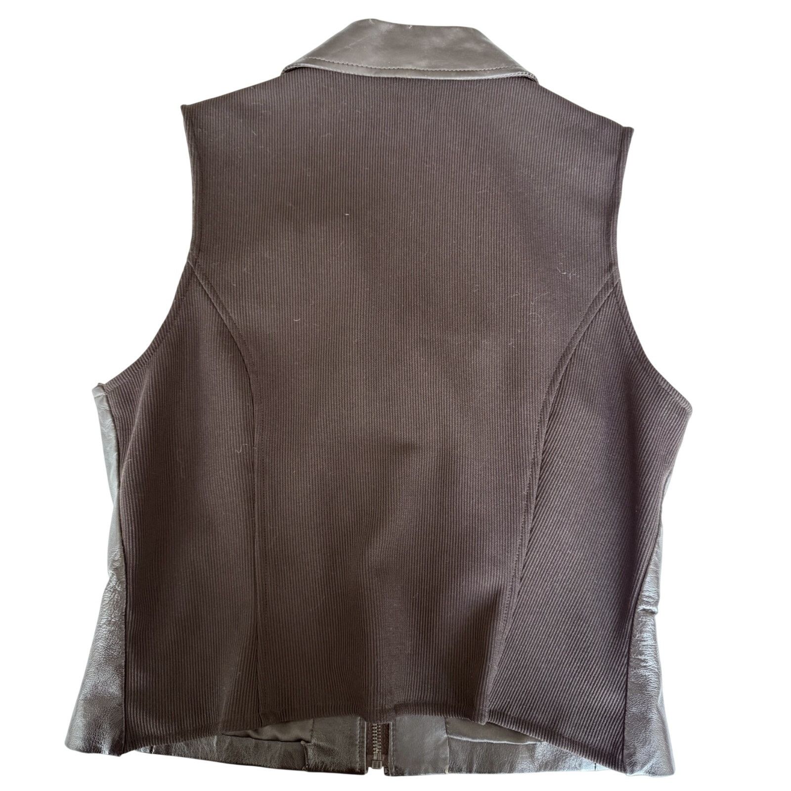 Wilsons Leather 90s Bagatelle Brown Leather Vest Fitted Knit Back Size L Size L / US 10 / IT 46 - 2 Thumbnail
