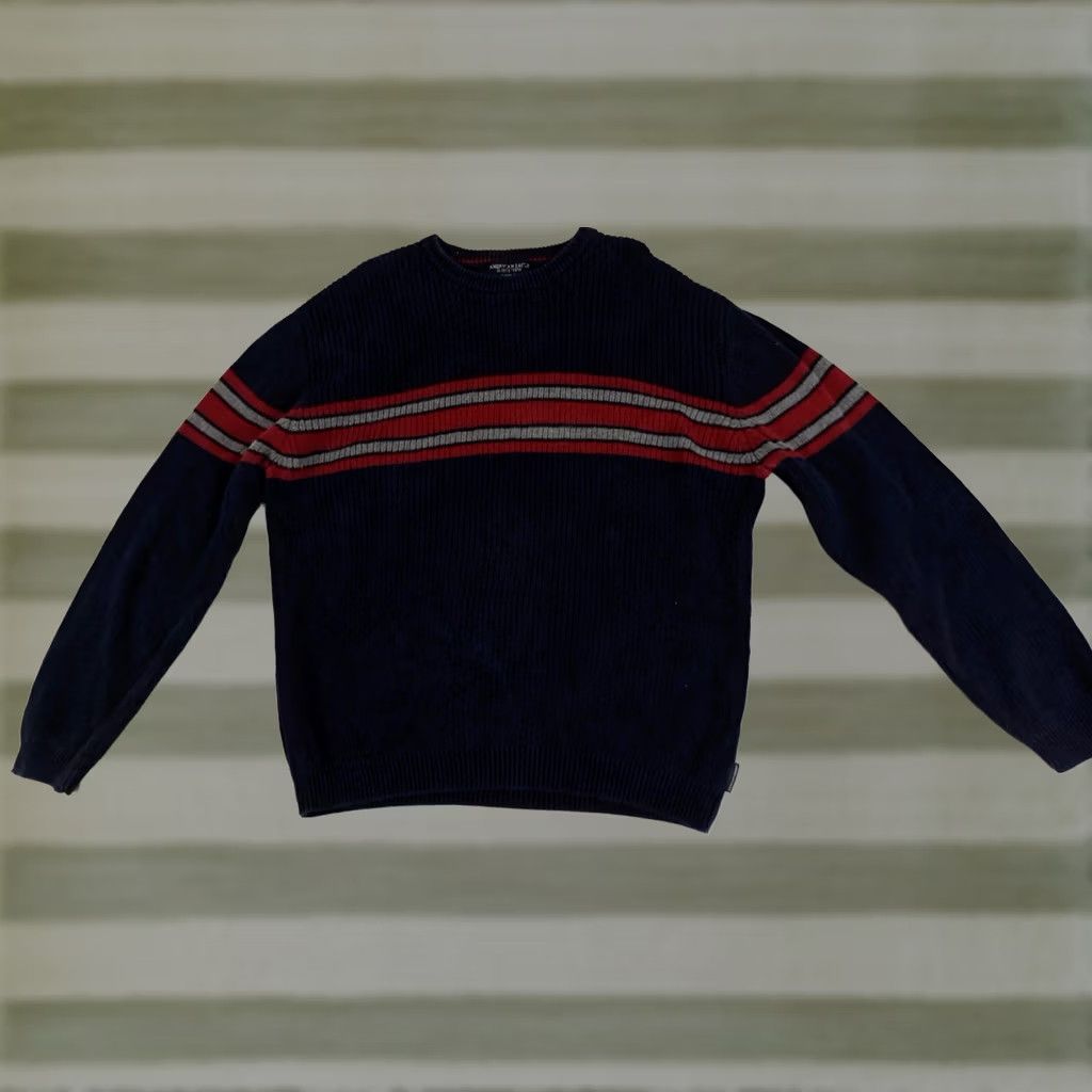 American Eagle Outfitters VINTAGE American Eagle Outfitters Wool-Cotton Navy - Red Striped Knit Sweater Large Size US L / EU 52-54 / 3 - 1 Thumbnail
