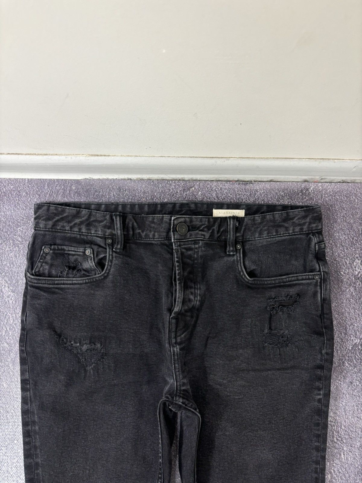 Allsaints AllSaints Cigarette Damaged Men’s Slim Tapered Denim Jeans Size US 33 - 7 Thumbnail
