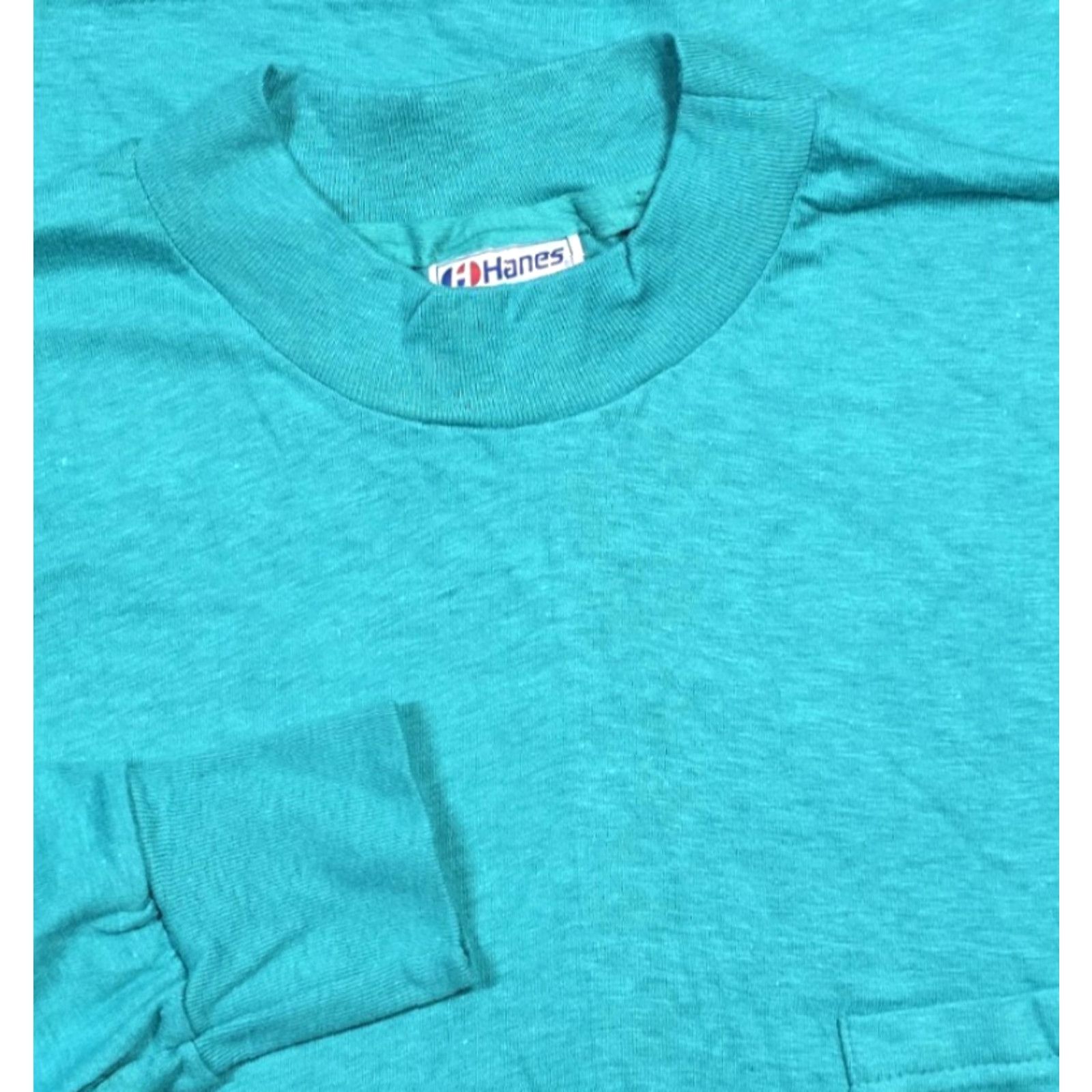 Hanes Hanes Beefy-T T-Shirt M USA Long Sleeve Vintage 90s Teal Green Crew Neck Size US M / EU 48-50 / 2 - 2 Thumbnail